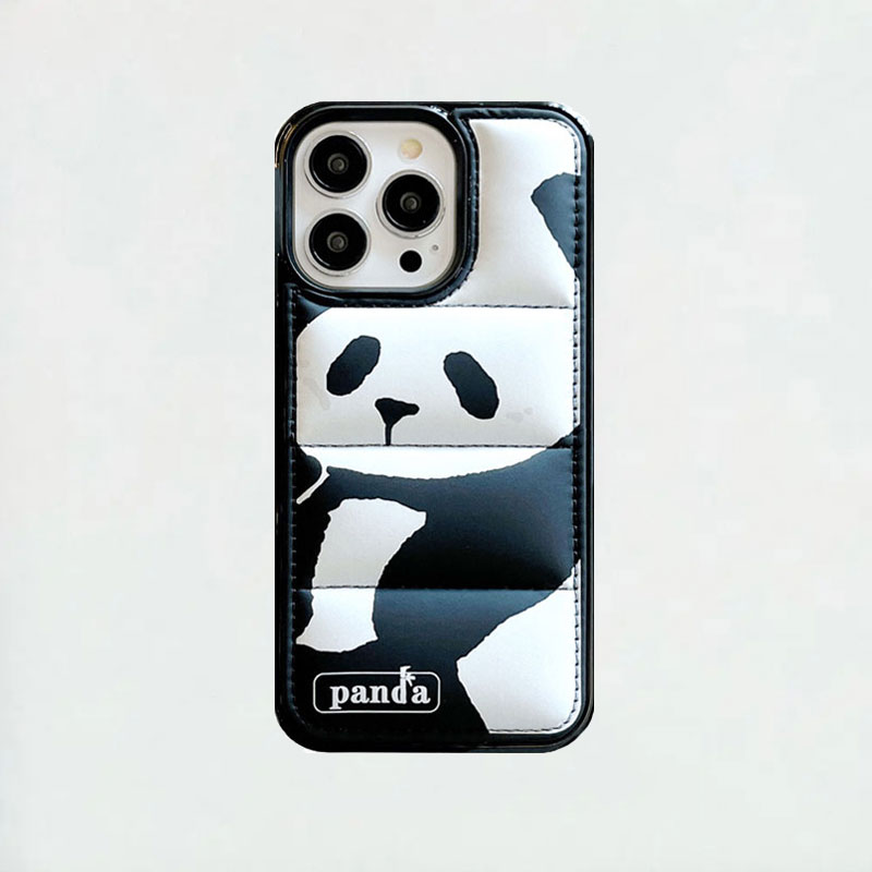 3D Cute Panda Puffer Phone Case For iPhone Black-XMK241402
