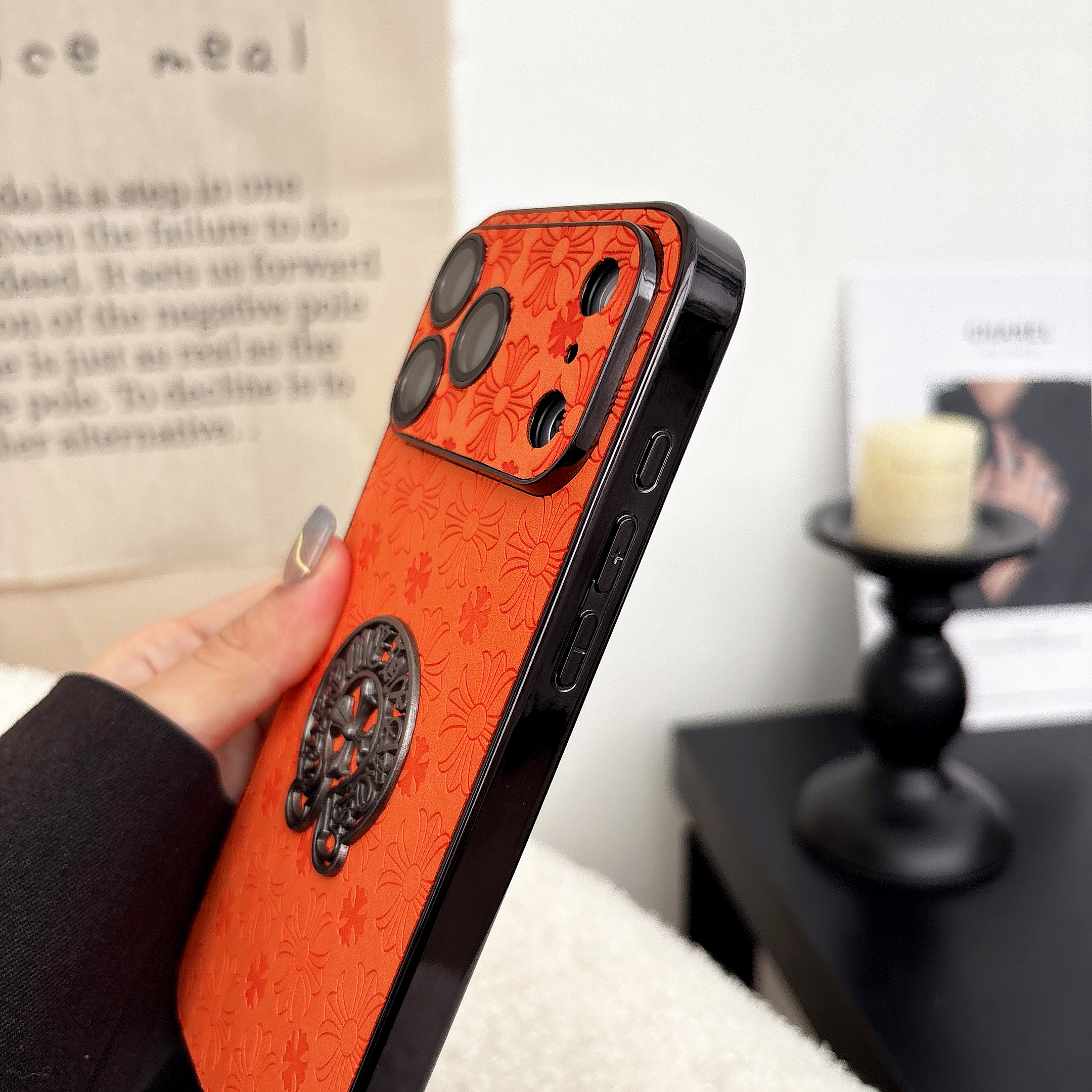 Leather CHS iPhone Case Orange For iPhone 17/16/15/14-VECHS011