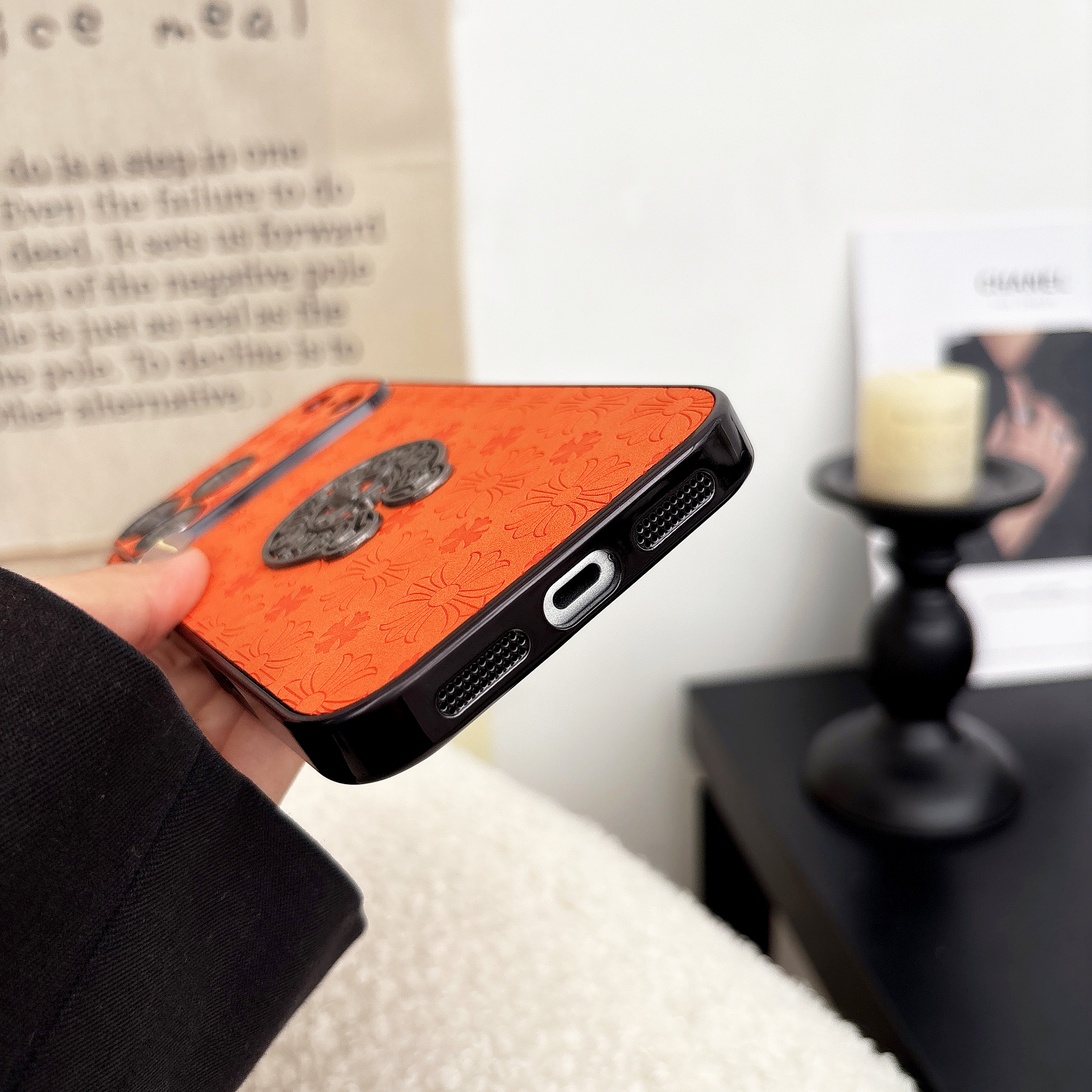 Leather CHS iPhone Case Orange For iPhone 17/16/15/14-VECHS011