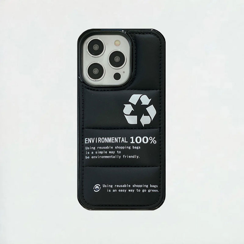 Creative Recyclable Labels Puffer Phone Case For iPhone Black-XHB241206