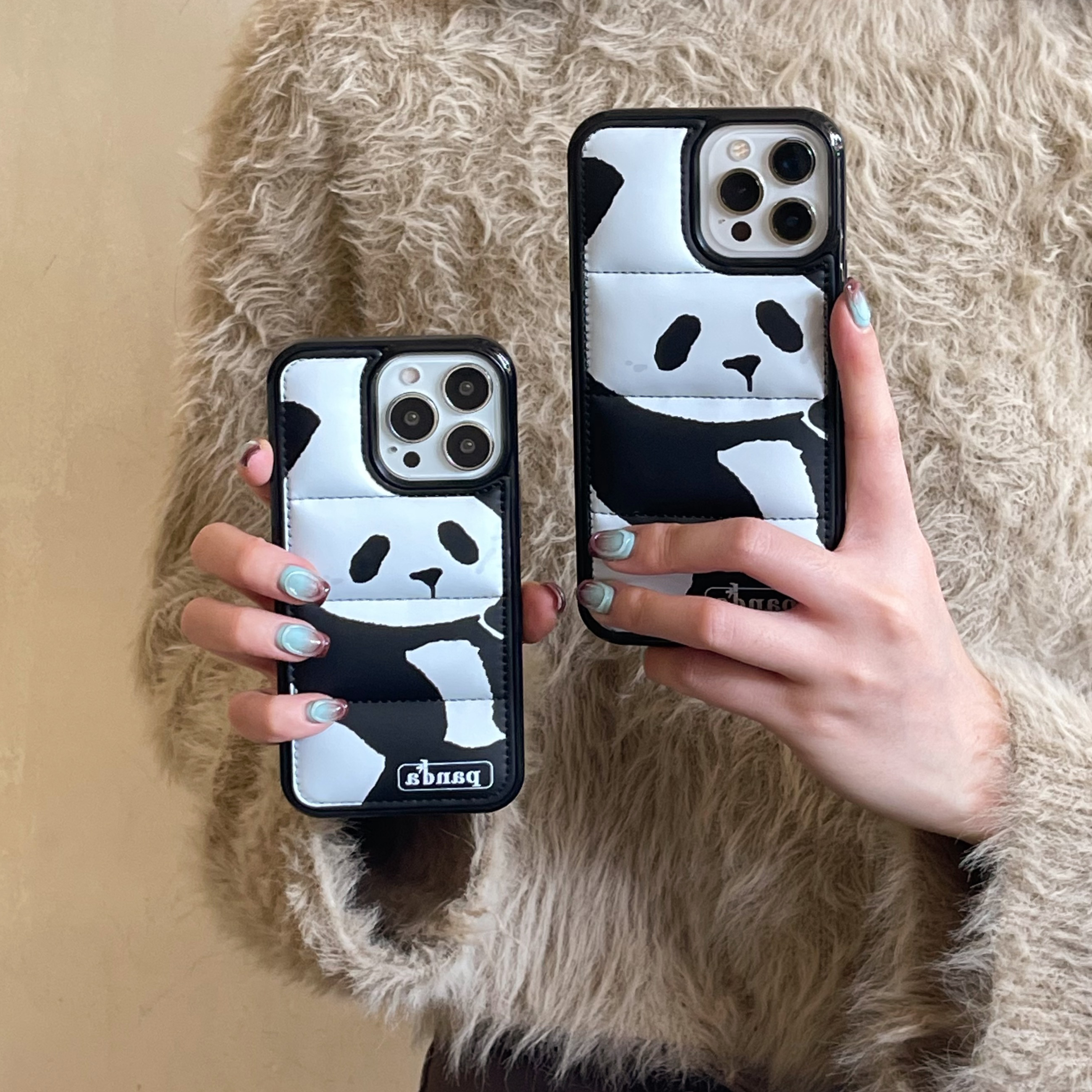 3D Cute Panda Puffer Phone Case For iPhone Black-XMK241402