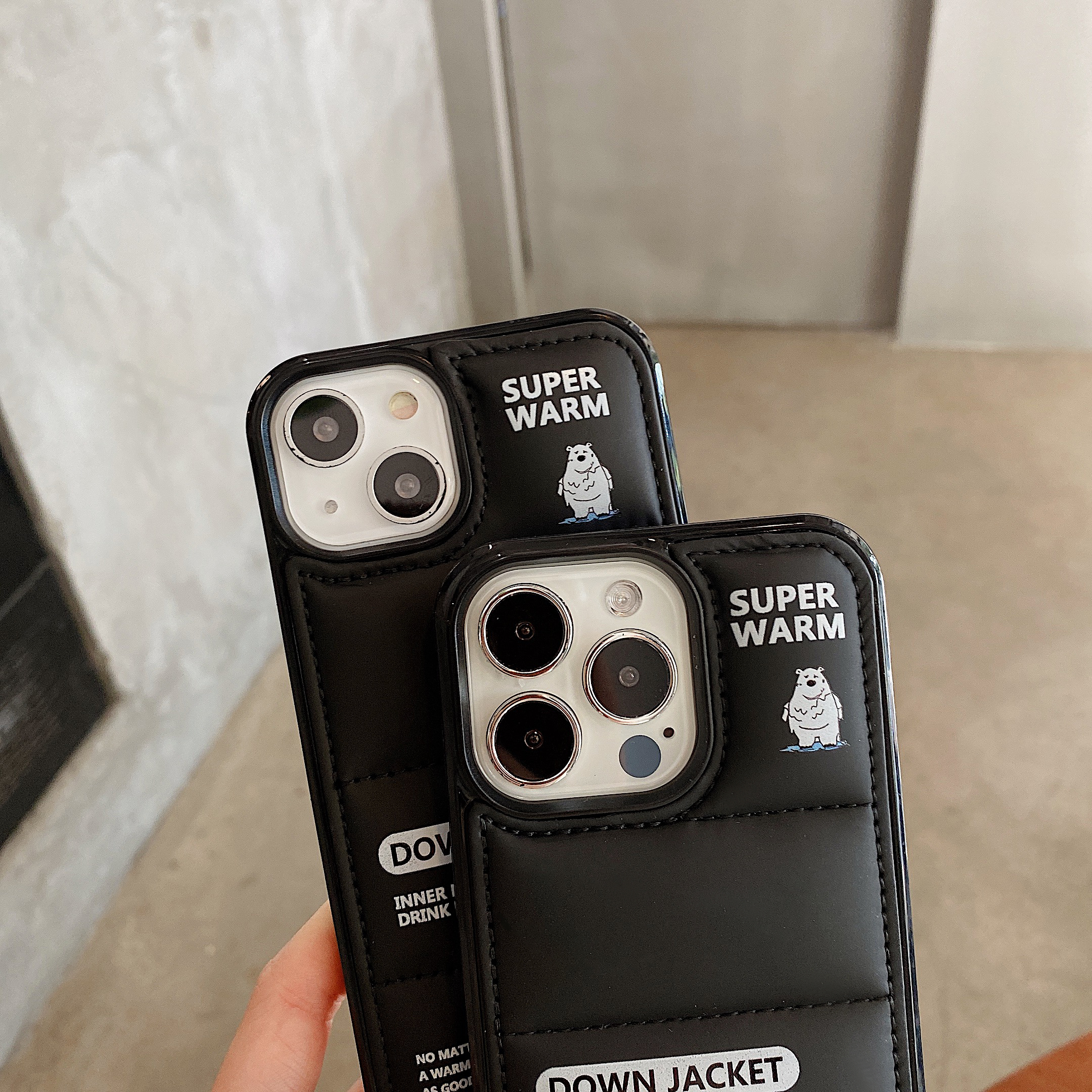 3D Polar Bear Puffer Phone Case For iPhone Black-BJX241206