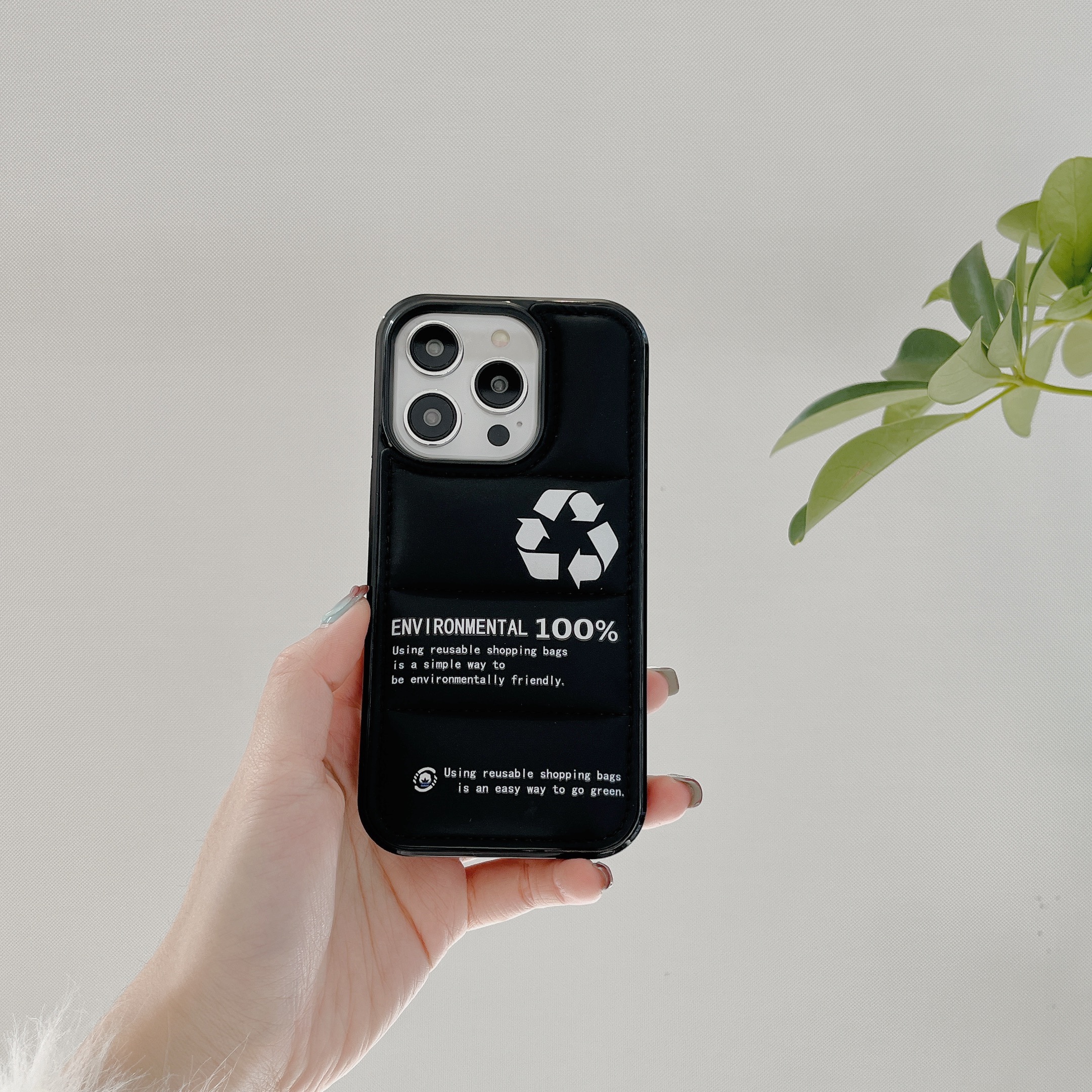 Creative Recyclable Labels Puffer Phone Case For iPhone Black-XHB241206