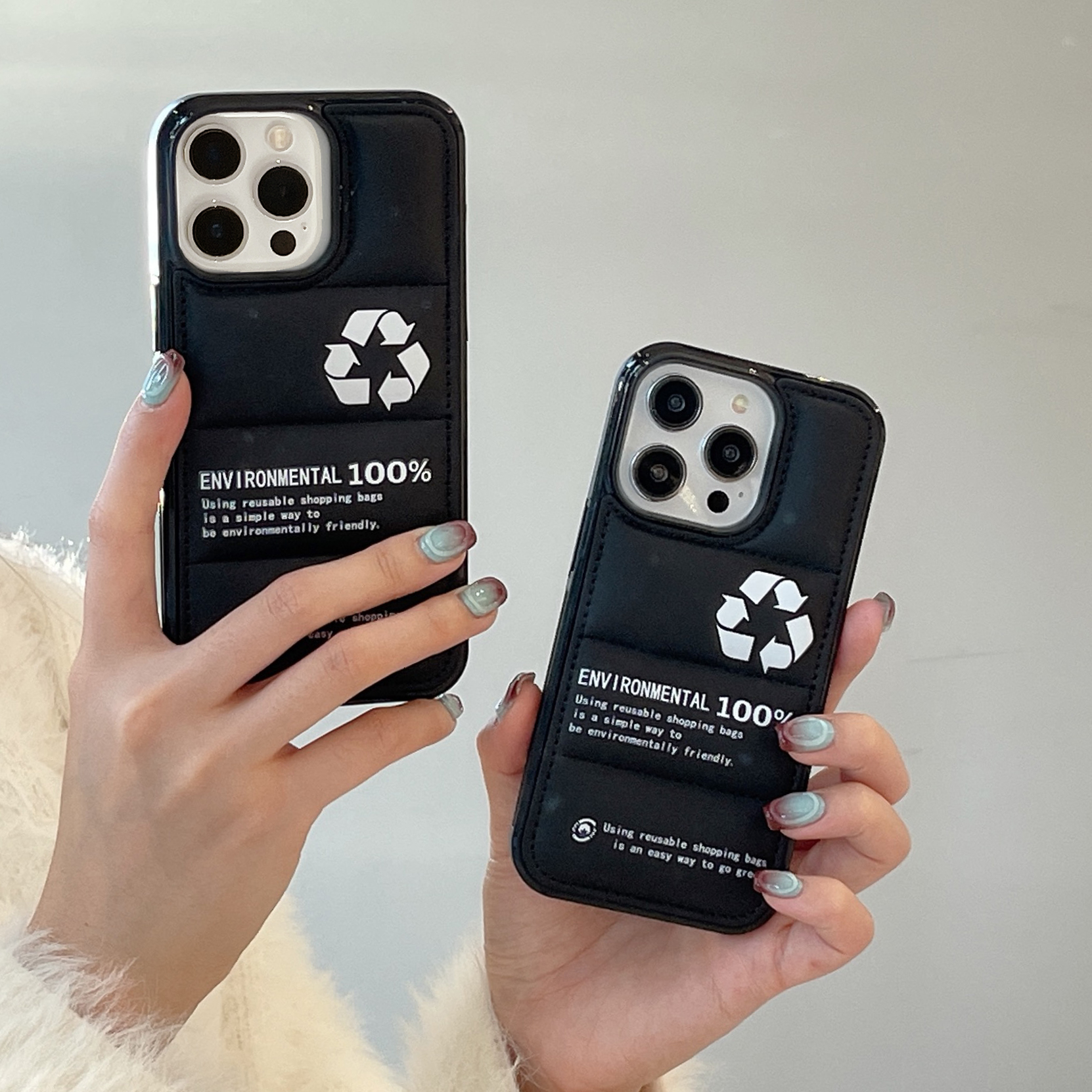 Creative Recyclable Labels Puffer Phone Case For iPhone Black-XHB241206