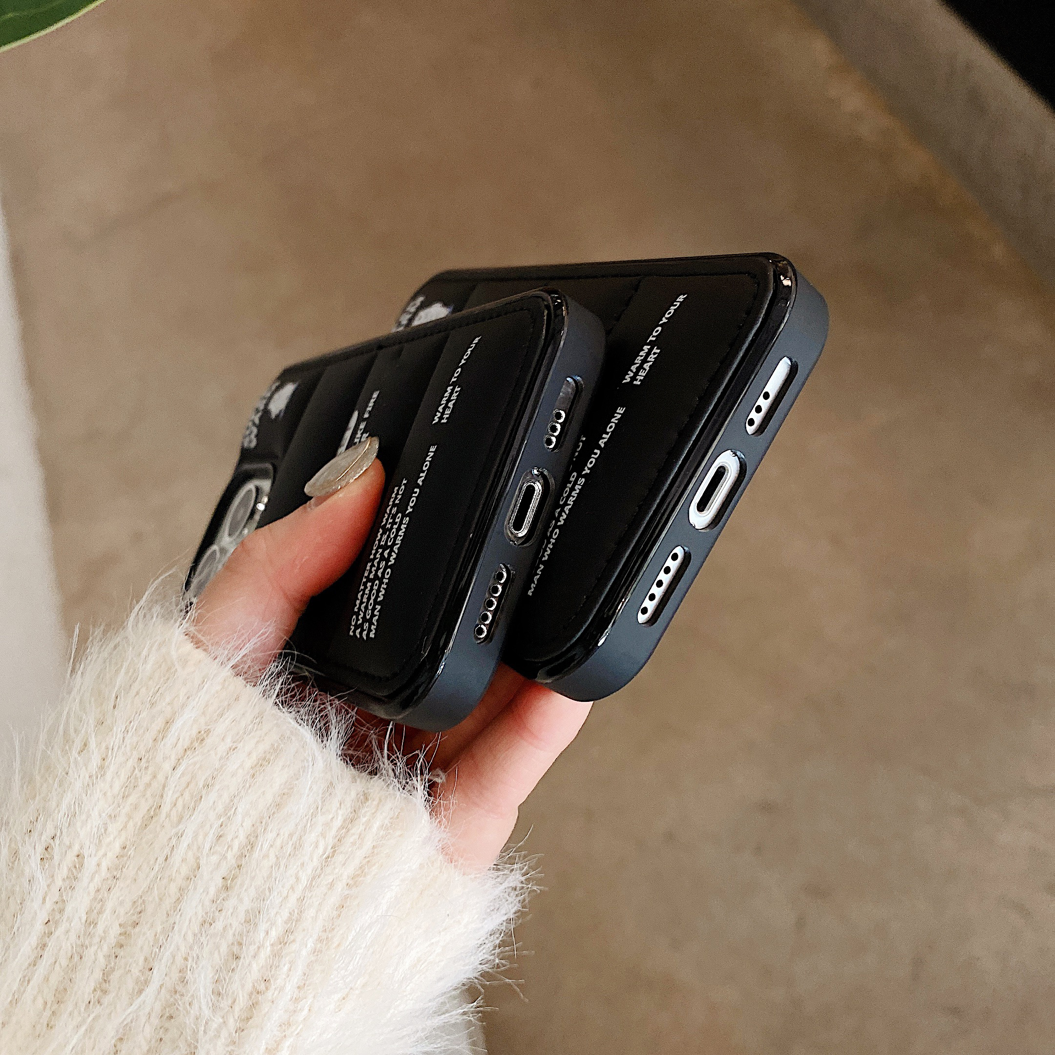 3D Polar Bear Puffer Phone Case For iPhone Black-BJX241206