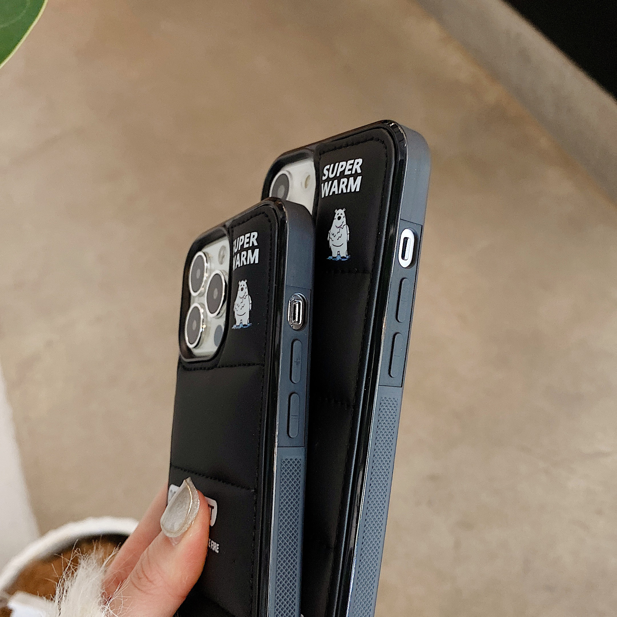 3D Polar Bear Puffer Phone Case For iPhone Black-BJX241206