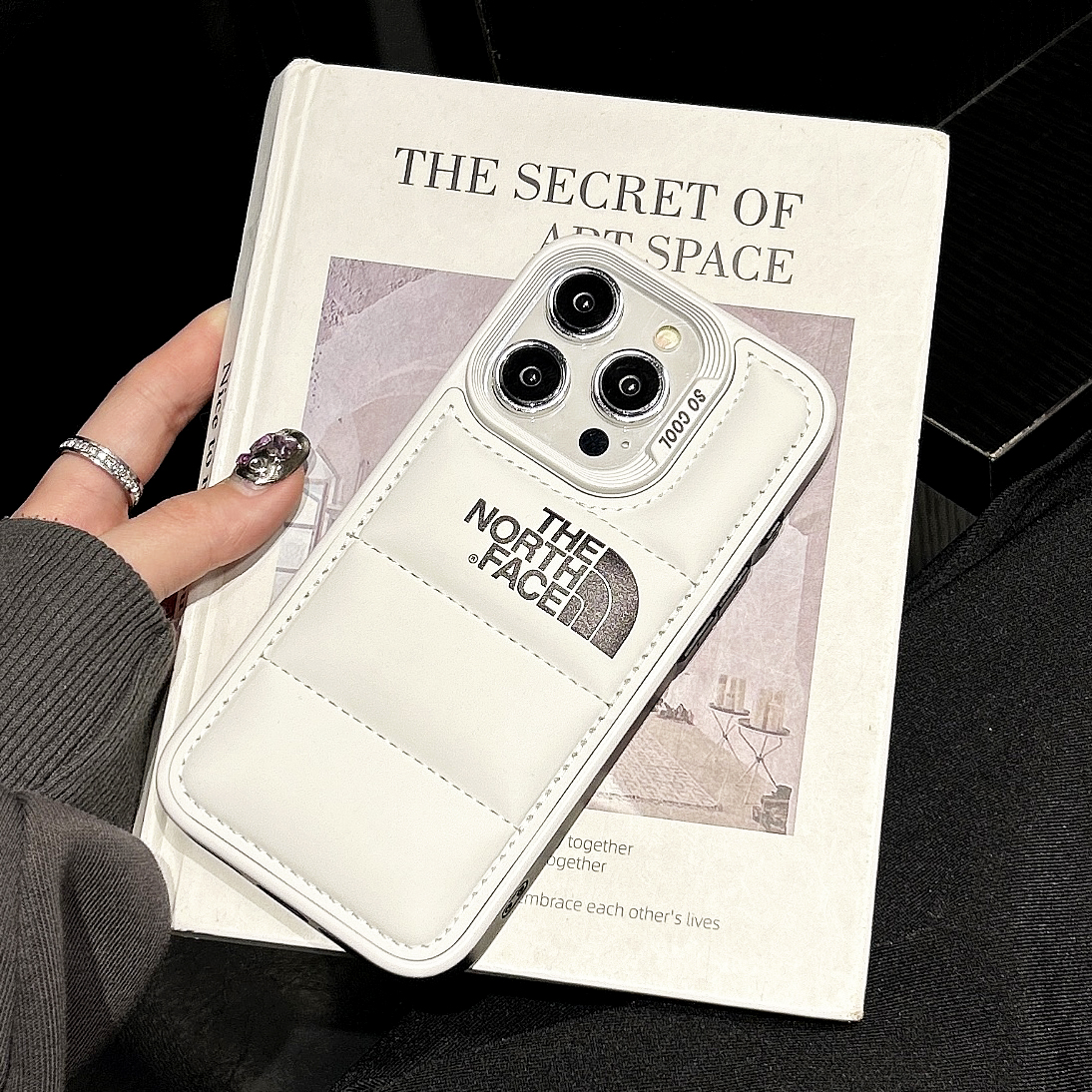 TNF Leather Puffer Phone Case For iPhone White-DKK241605