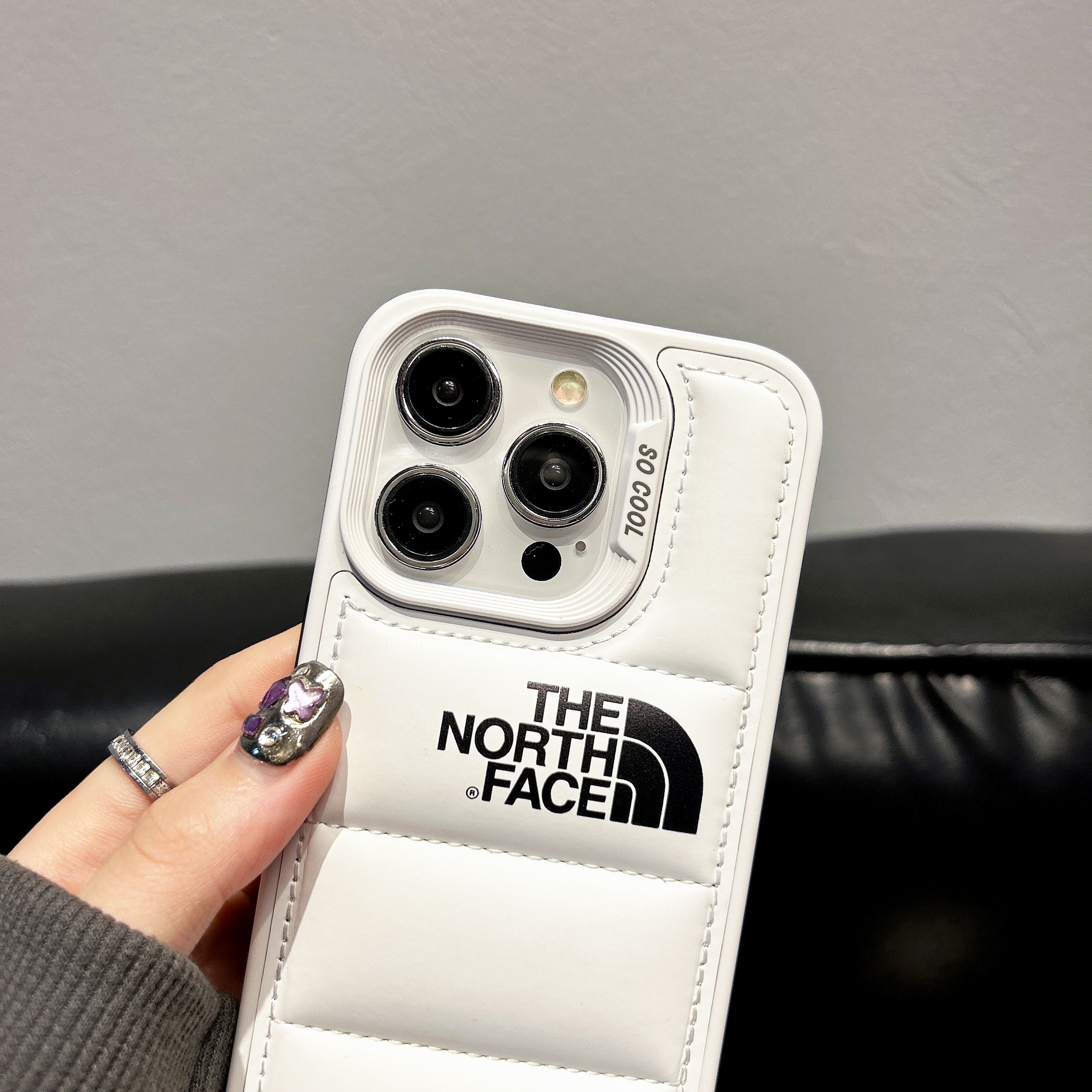 TNF Leather Puffer Phone Case For iPhone White-DKK241605