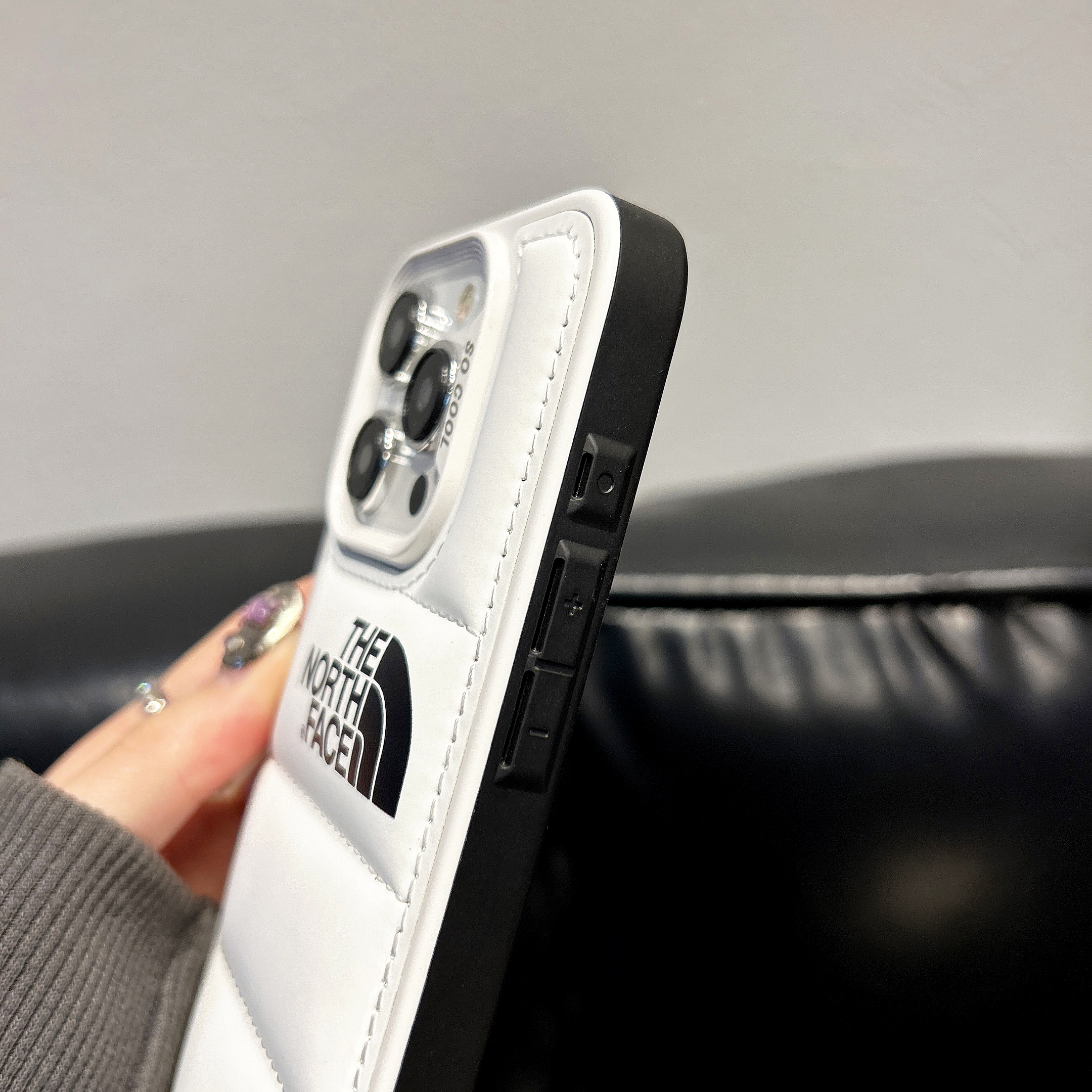 TNF Leather Puffer Phone Case For iPhone White-DKK241605