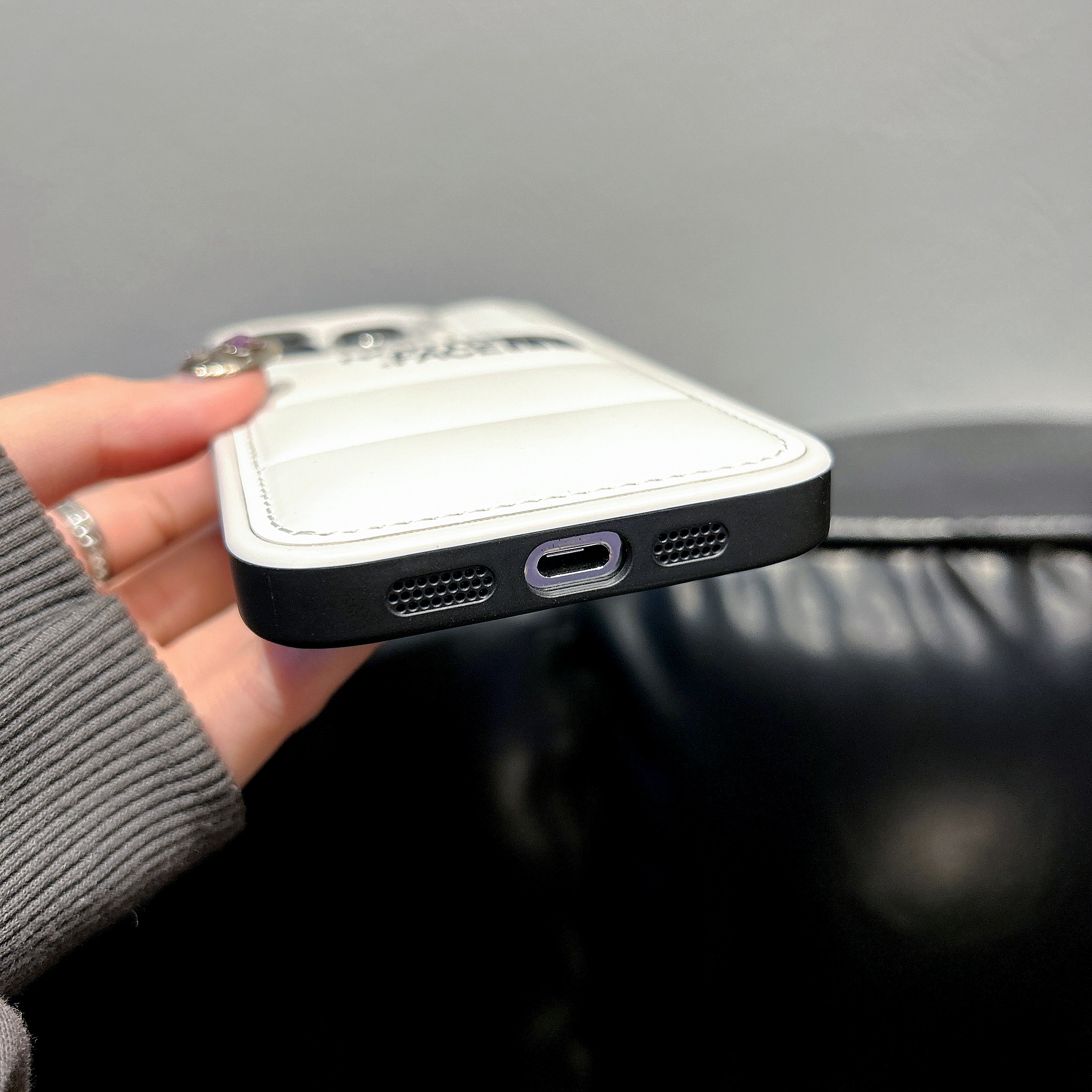 TNF Leather Puffer Phone Case For iPhone White-DKK241605