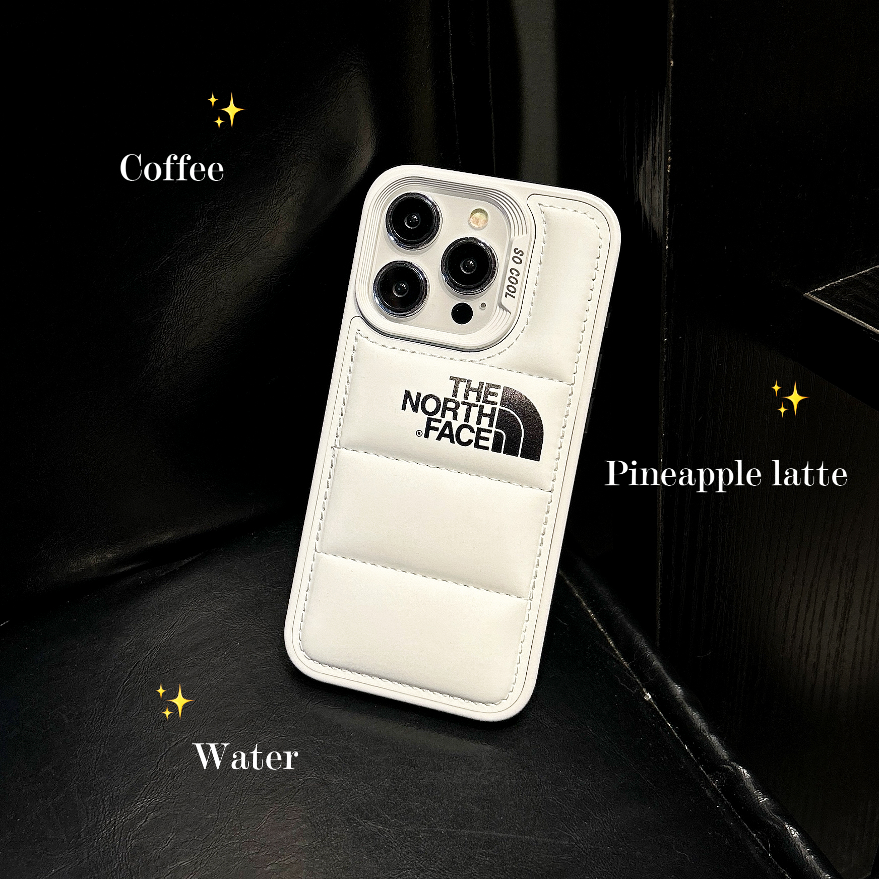 TNF Leather Puffer Phone Case For iPhone White-DKK241605