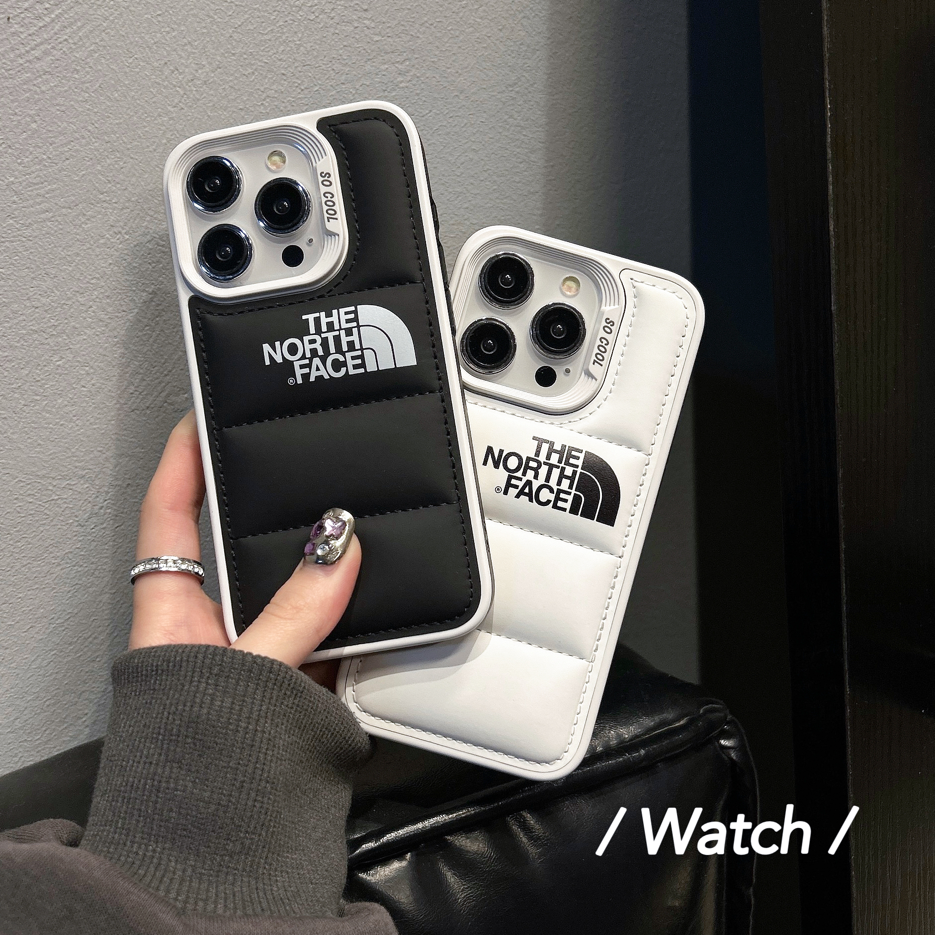 TNF Leather Puffer Phone Case For iPhone White-DKK241605