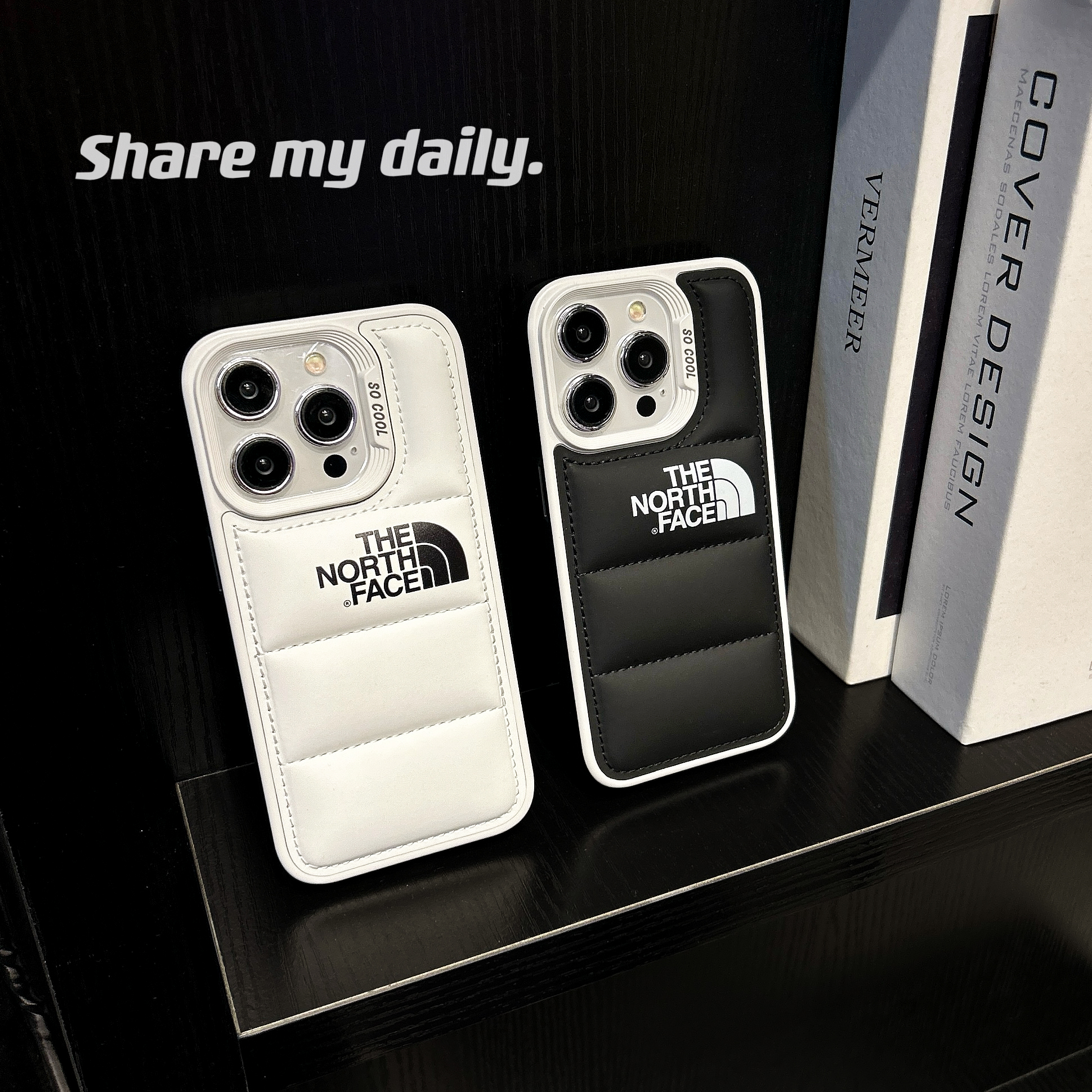 TNF Leather Puffer Phone Case For iPhone White-DKK241605