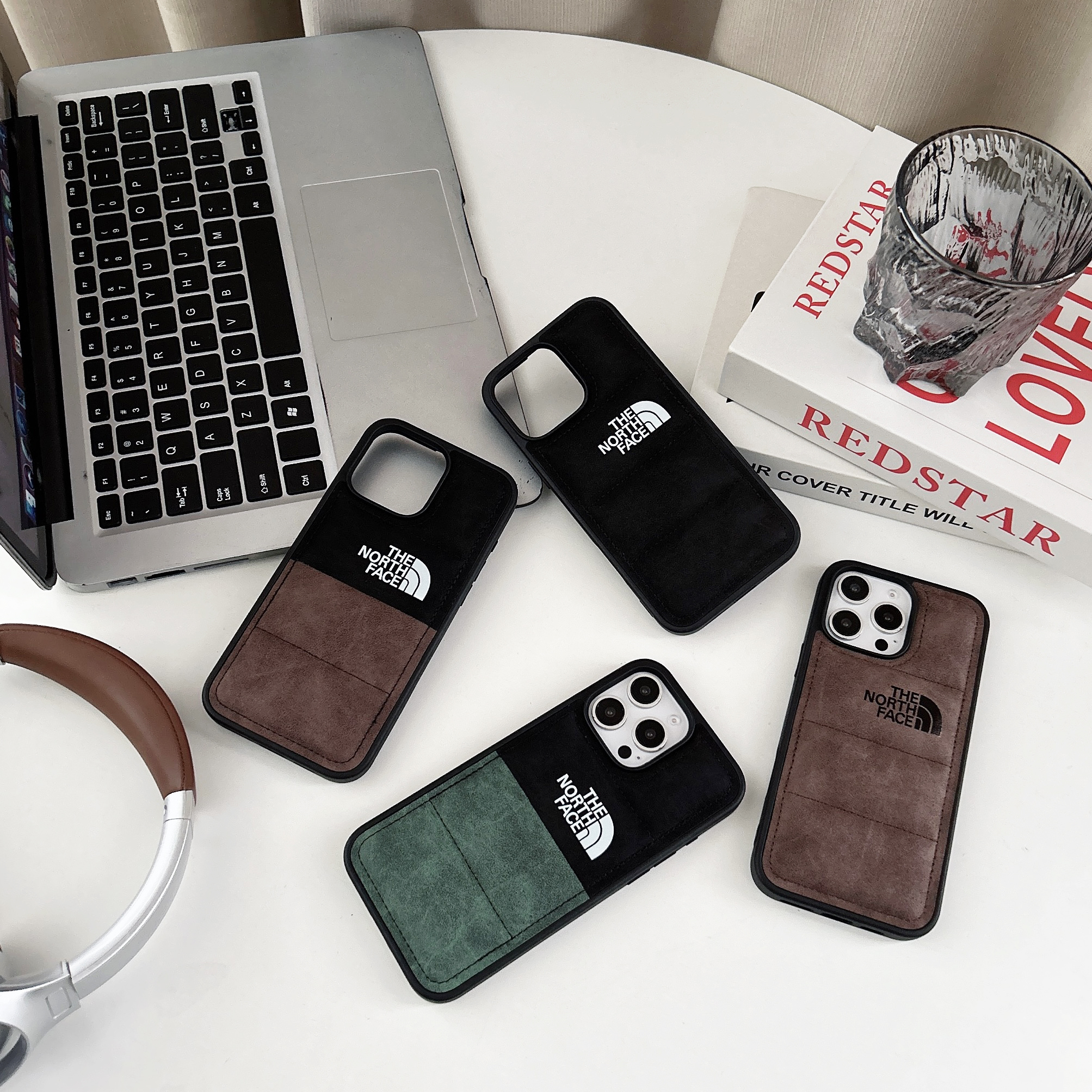 TNF Antler Skin Leather Puffer Phone Case For iPhone Double Green-LRP241755