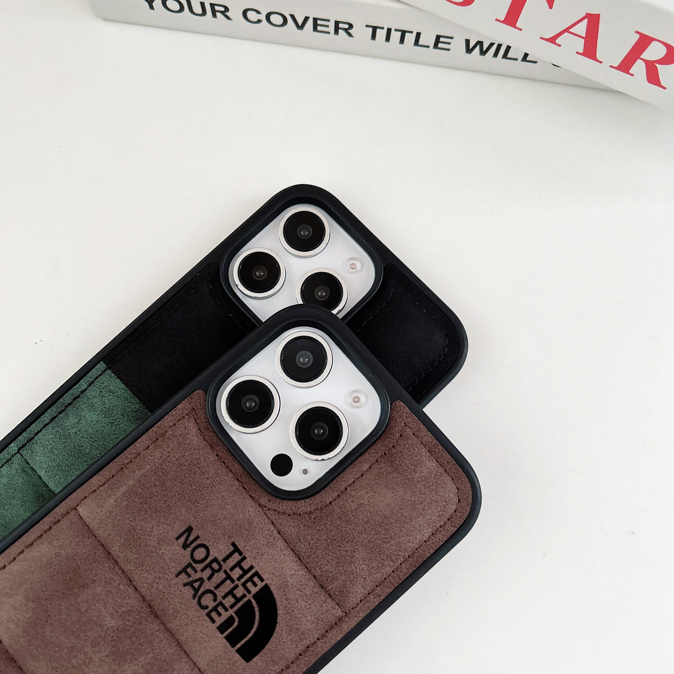 TNF Antler Skin Leather Puffer Phone Case For iPhone Double Green-LRP241755