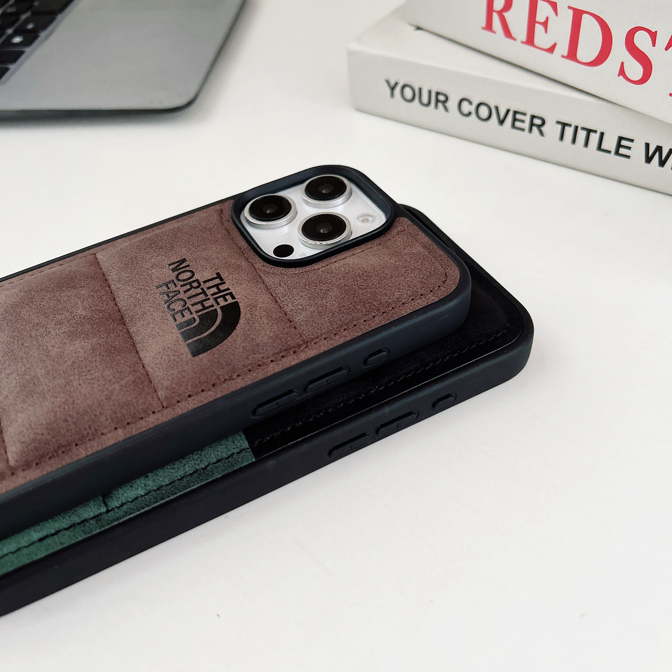 TNF Antler Skin Leather Puffer Phone Case For iPhone Double Green-LRP241755