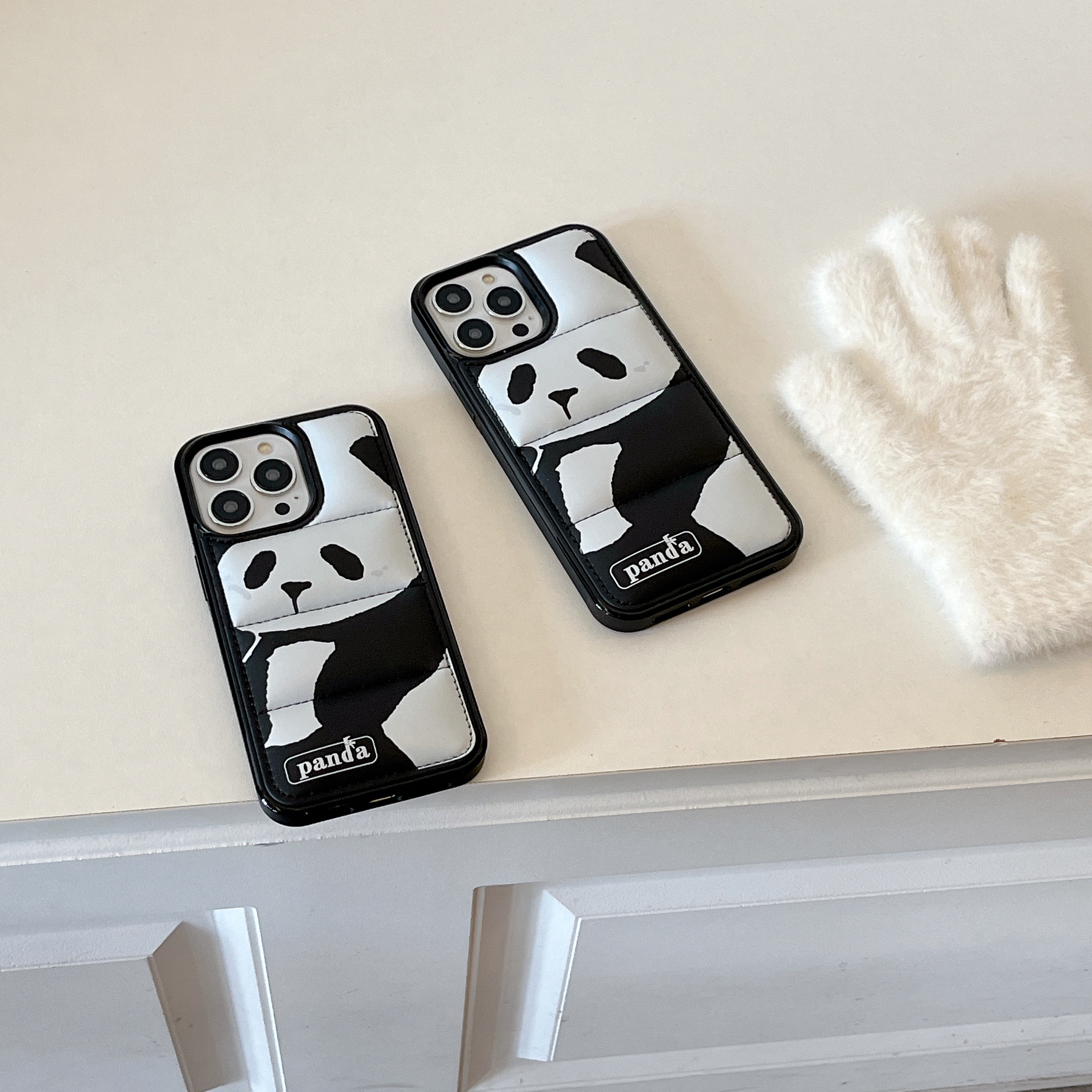 3D Cute Panda Puffer Phone Case For iPhone Black-XMK241402