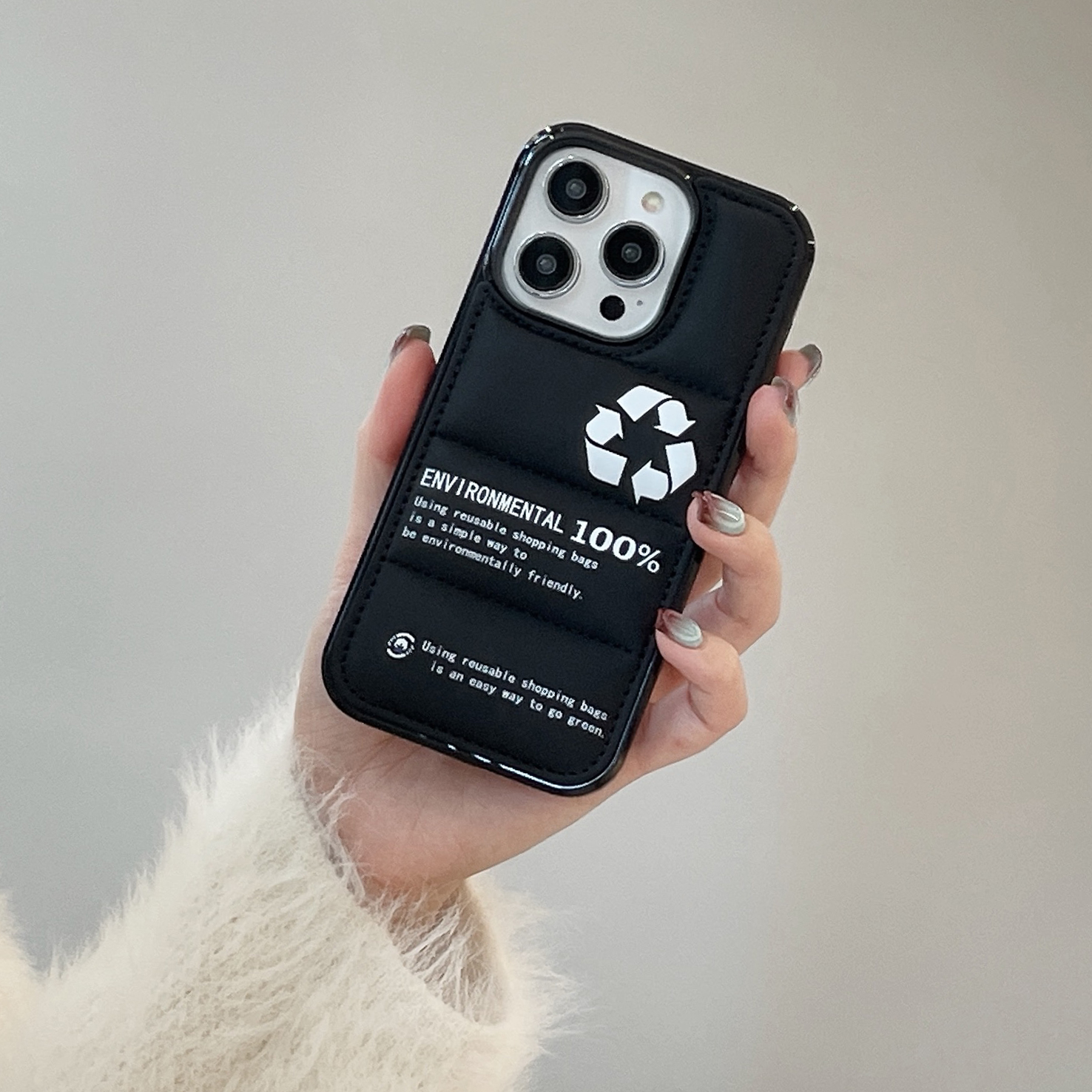 Creative Recyclable Labels Puffer Phone Case For iPhone Black-XHB241206