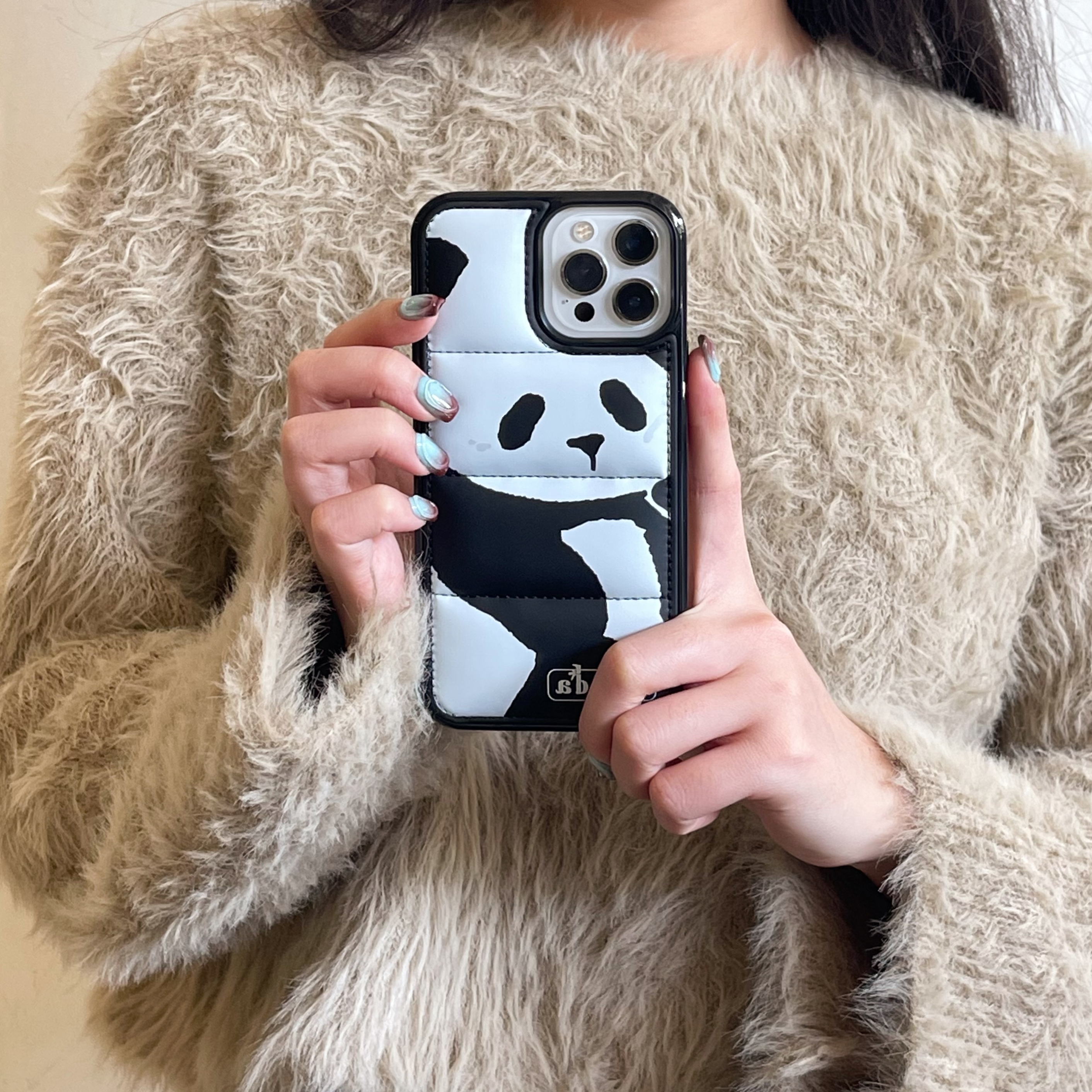 3D Cute Panda Puffer Phone Case For iPhone Black-XMK241402