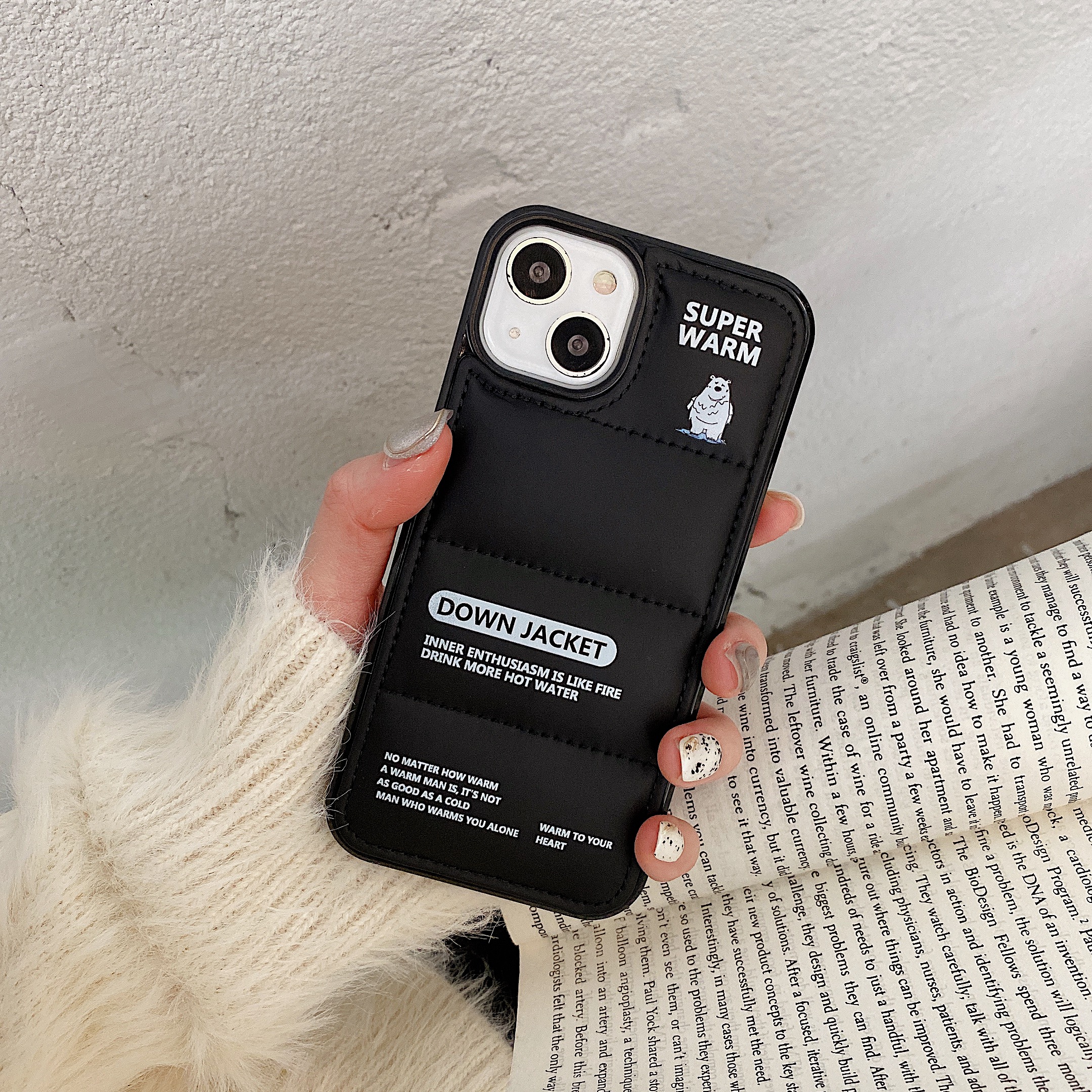 3D Polar Bear Puffer Phone Case For iPhone Black-BJX241206