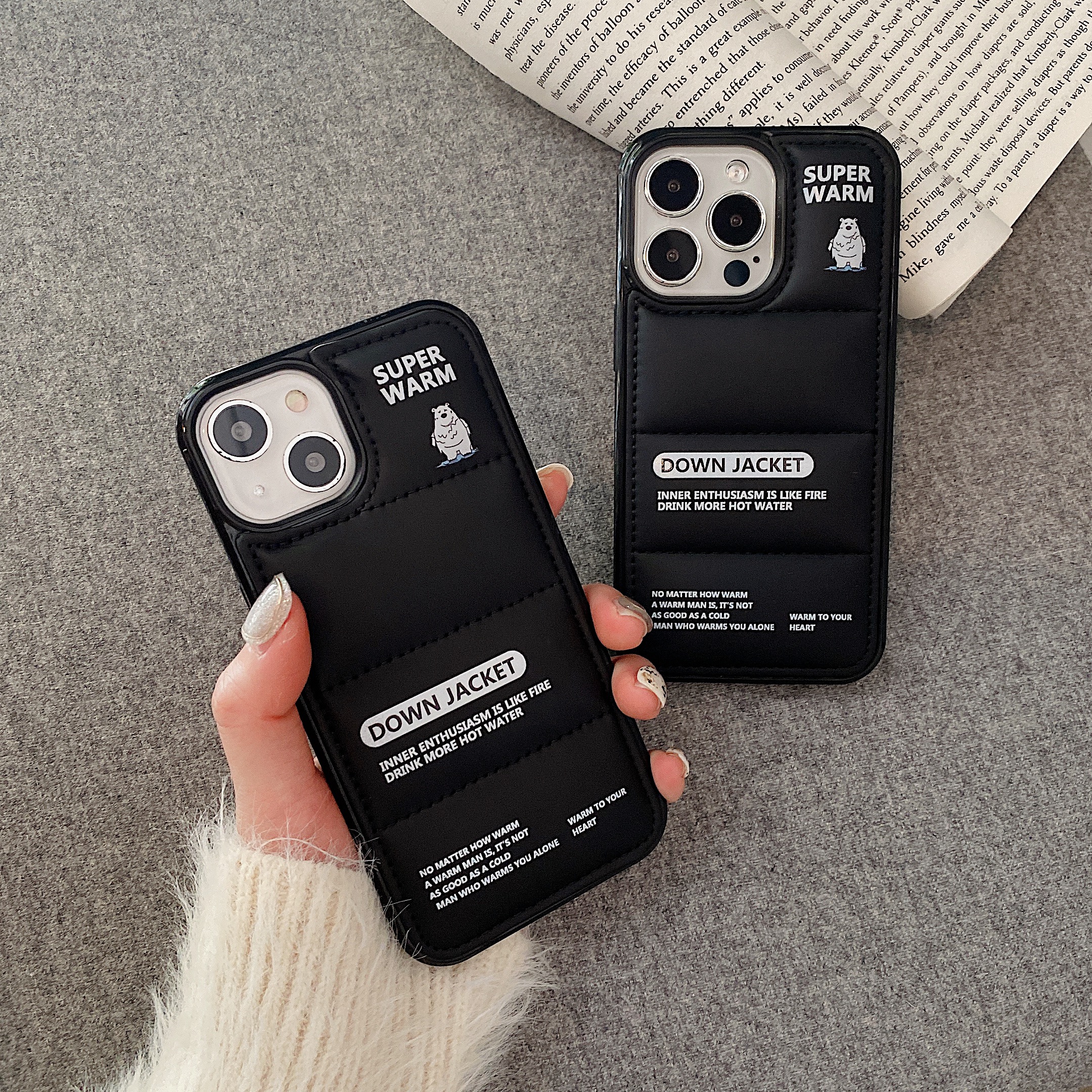 3D Polar Bear Puffer Phone Case For iPhone Black-BJX241206