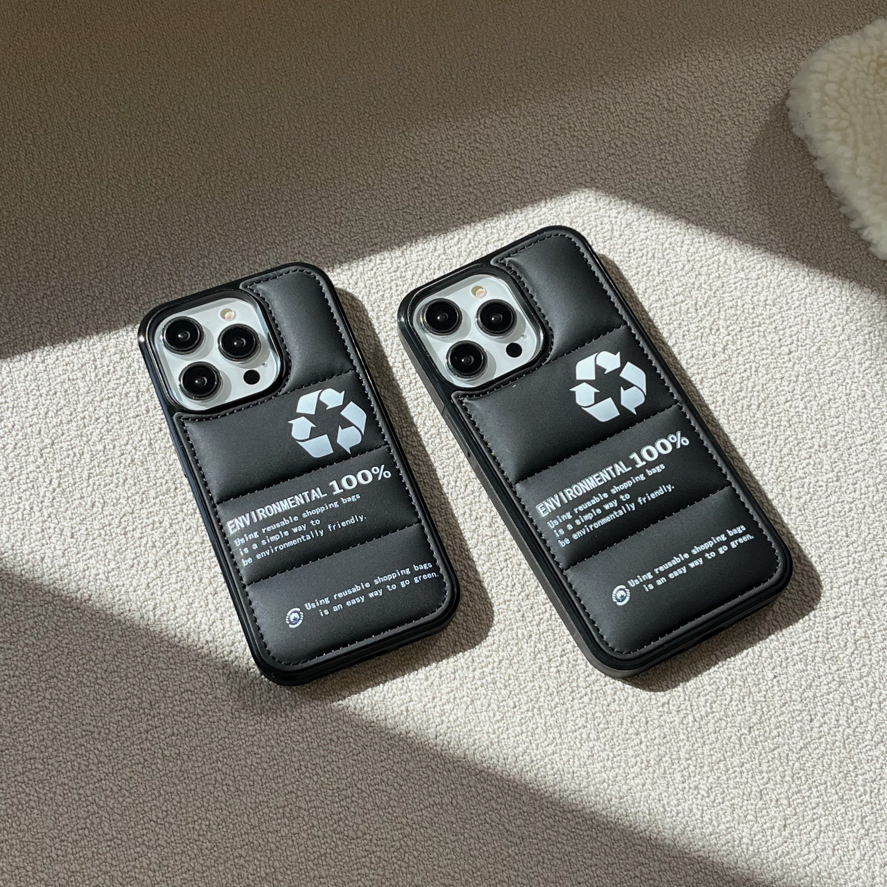 Creative Recyclable Labels Puffer Phone Case For iPhone Black-XHB241206