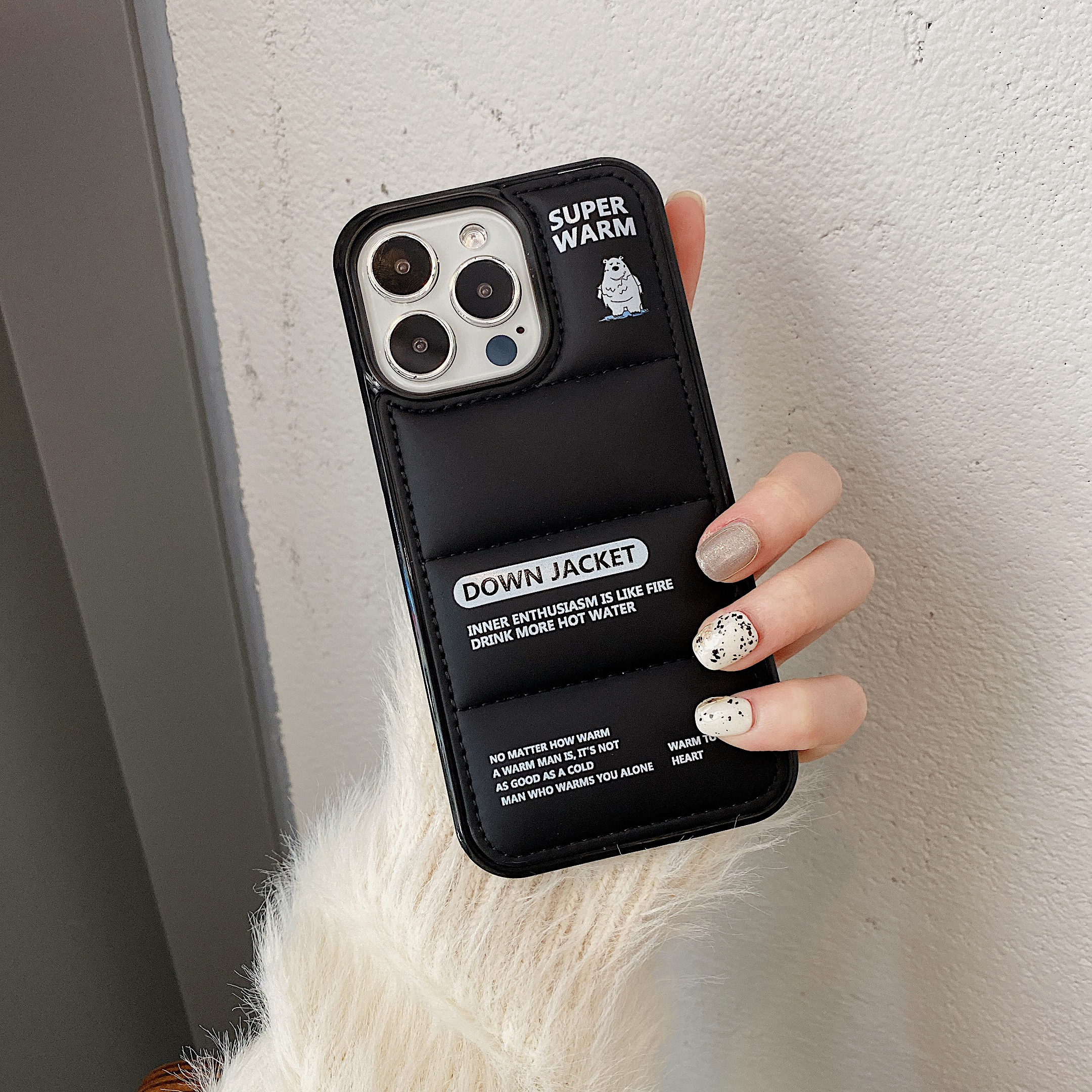 3D Polar Bear Puffer Phone Case For iPhone Black-BJX241206