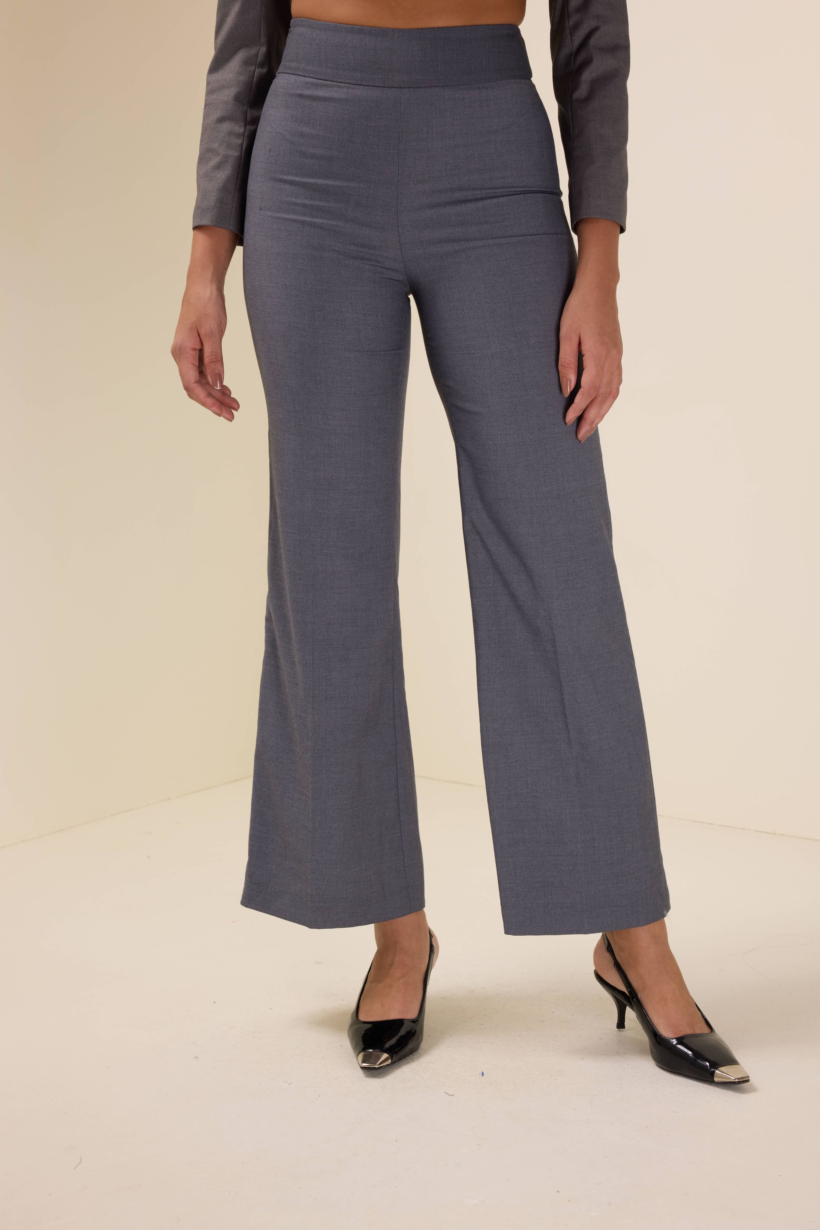 Solid Mid Waist Wide-Leg Pants