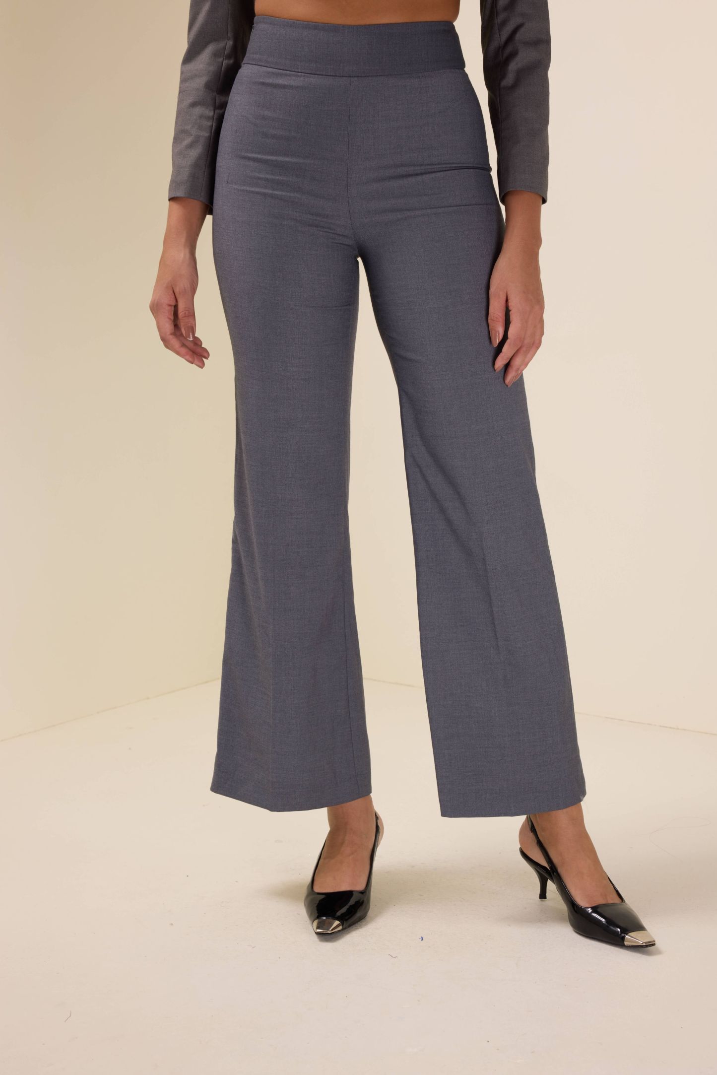 Solid Mid Waist Wide-Leg Pants
