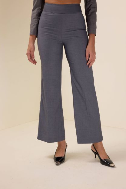Solid Mid Waist Wide-Leg Pants