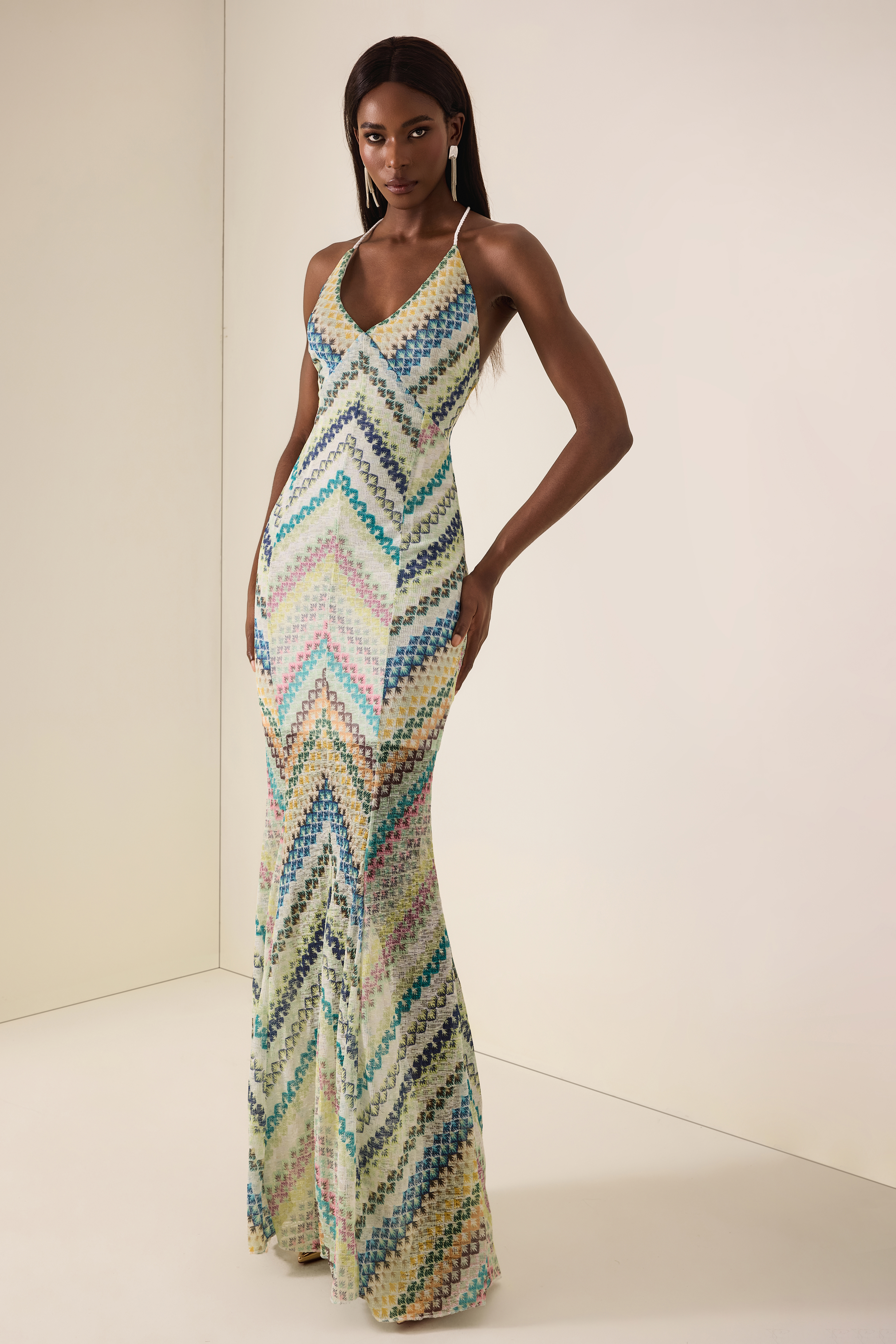 Crochet Stripe Backless Maxi Dress