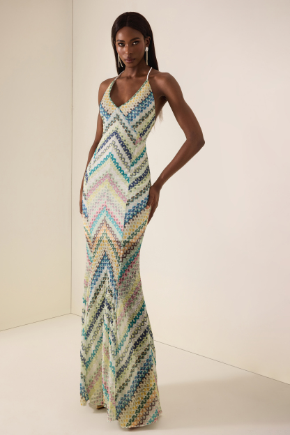 Crochet Stripe Backless Maxi Dress