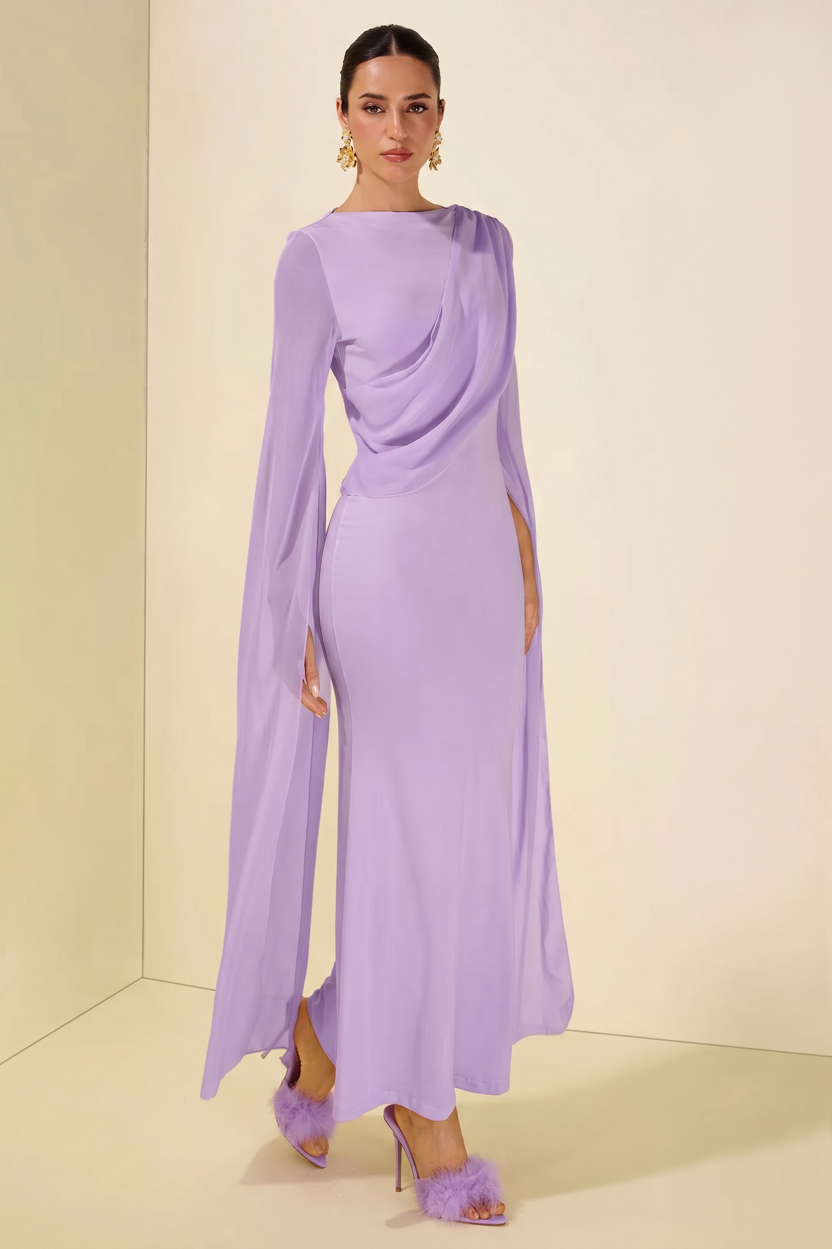 Cape Sleeve Bodycon Midi Dress