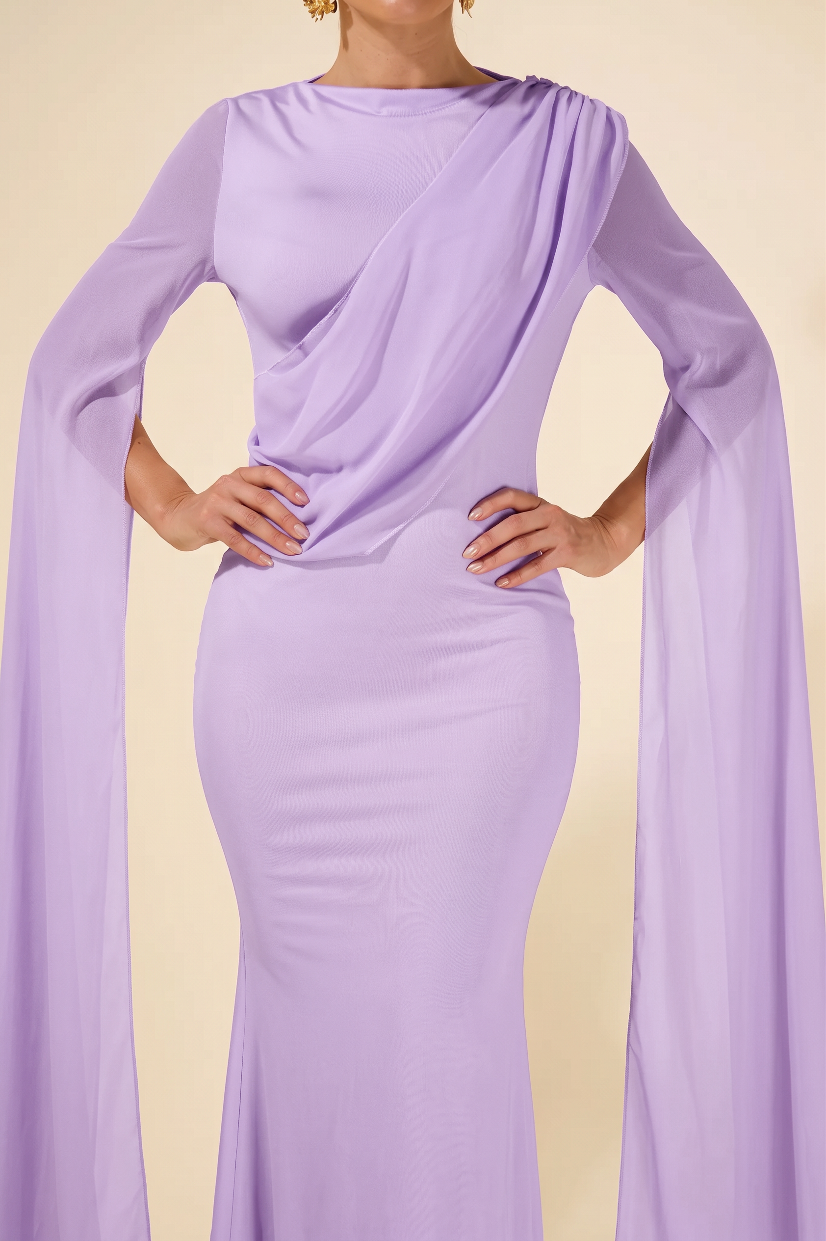 Cape Sleeve Bodycon Midi Dress