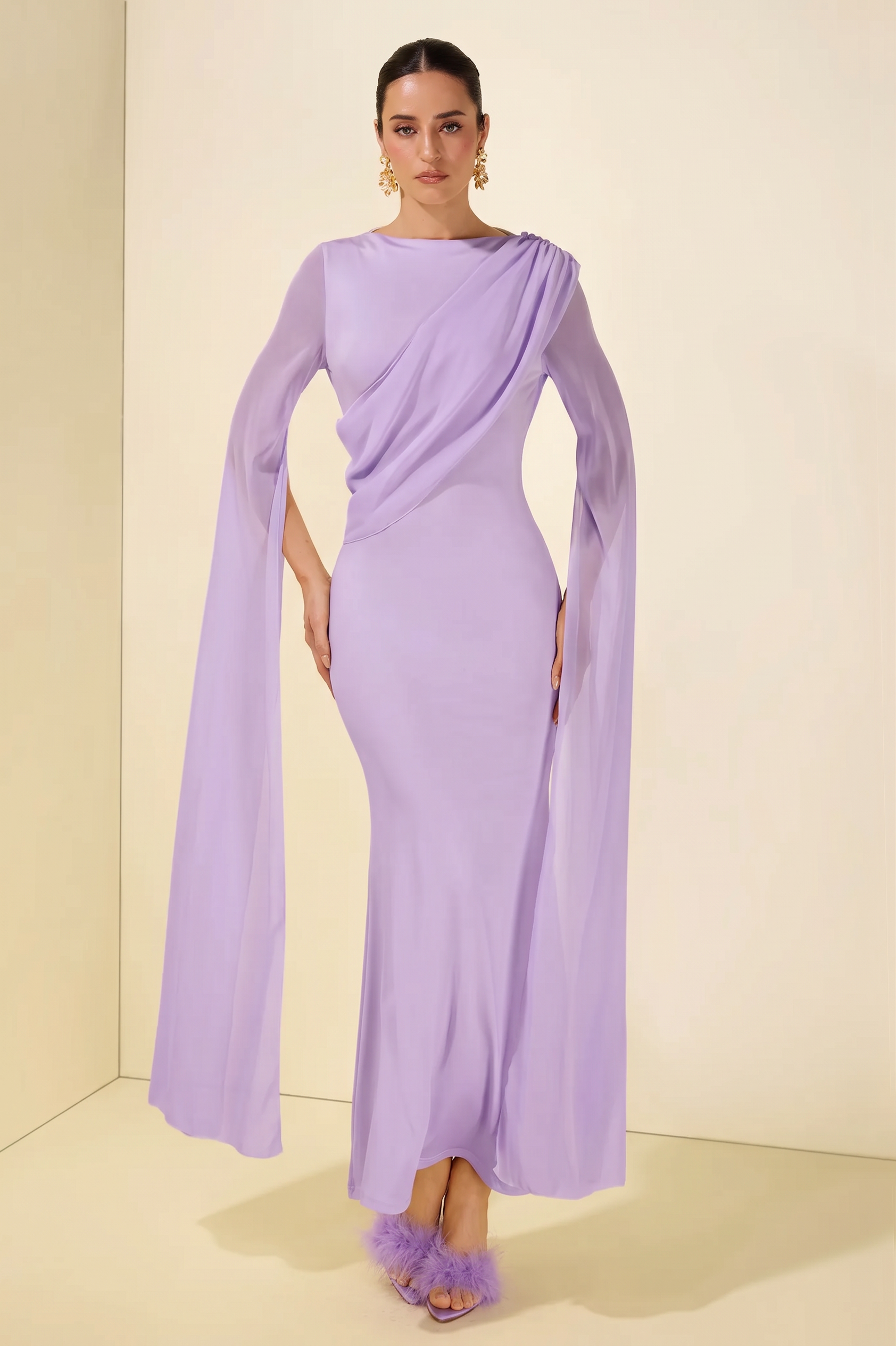 Cape Sleeve Bodycon Midi Dress