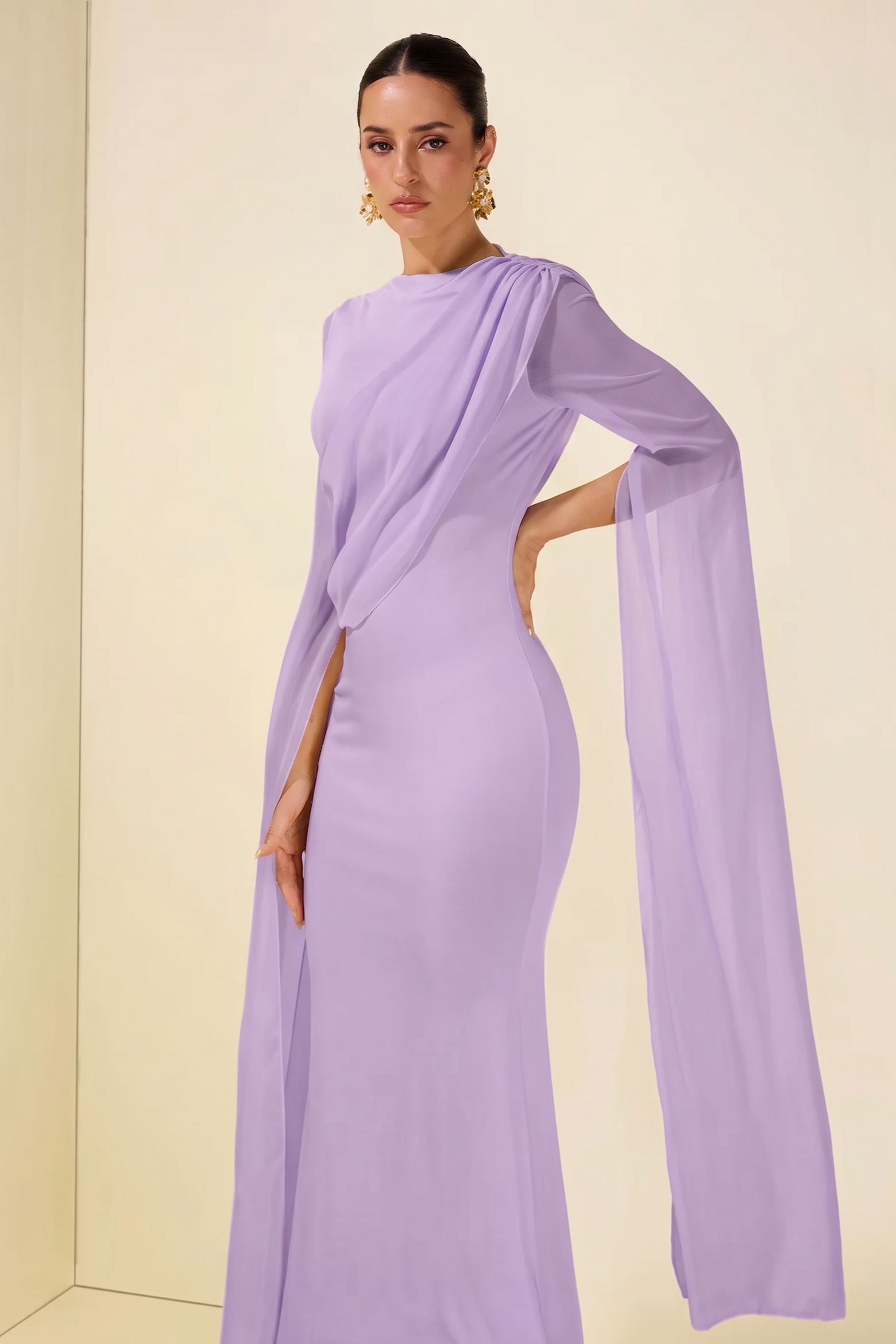 Cape Sleeve Bodycon Midi Dress