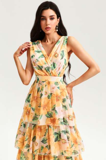 Floral Backless Sleeveless Tiered Hem Maxi Dress
