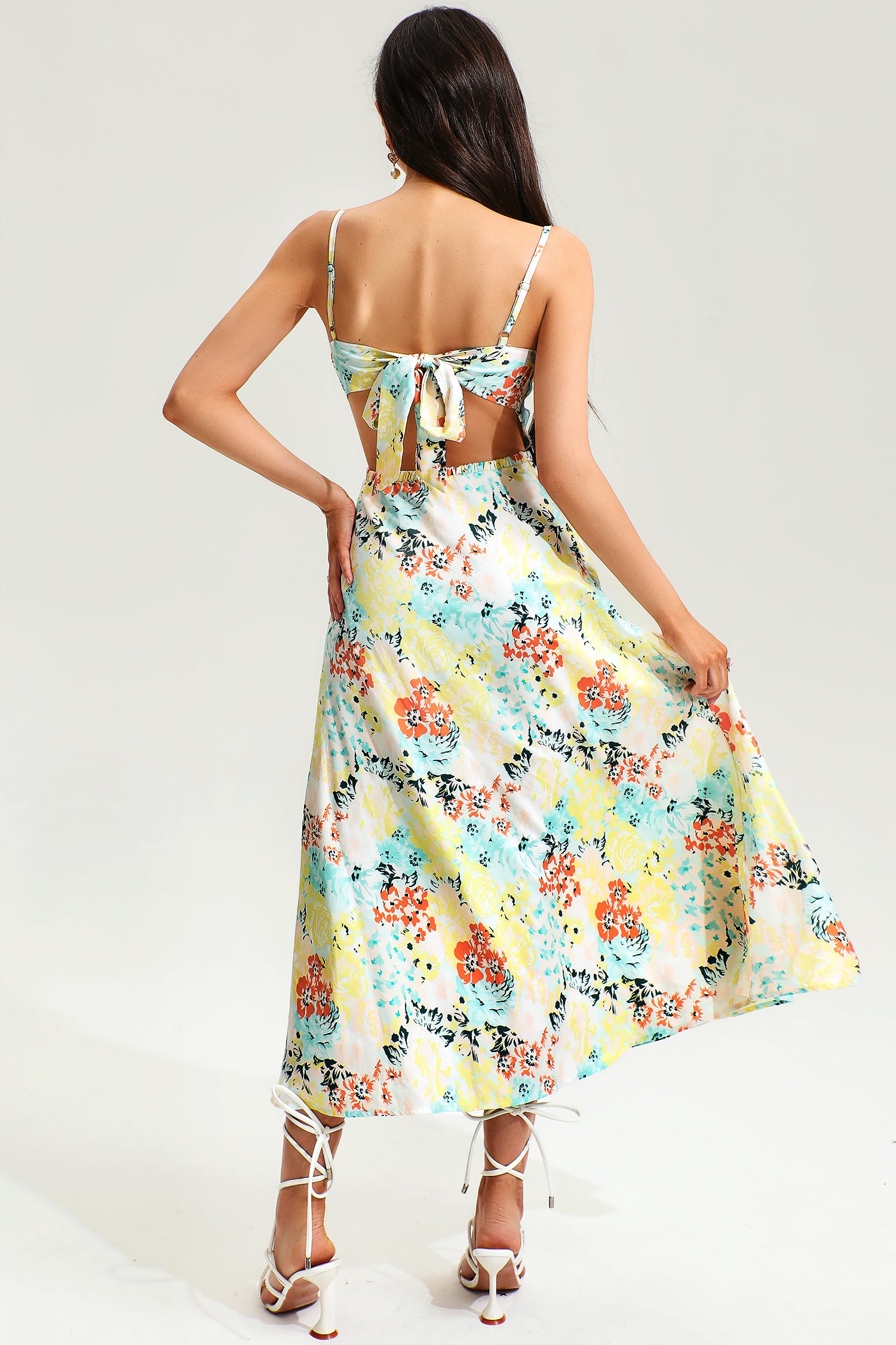 Floral Backless Cut Out Cami Midi Dress