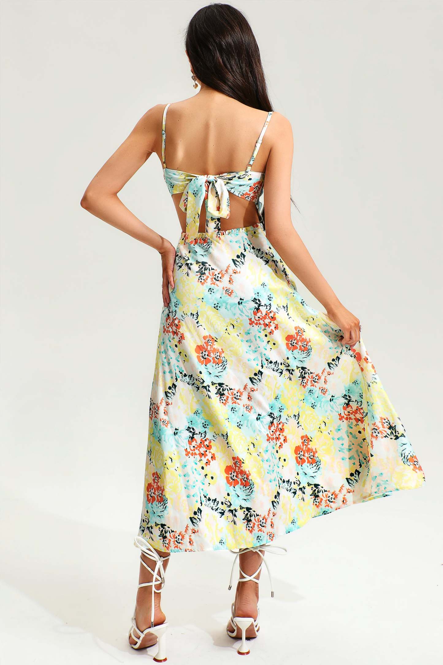 Floral Backless Cut Out Cami Midi Dress