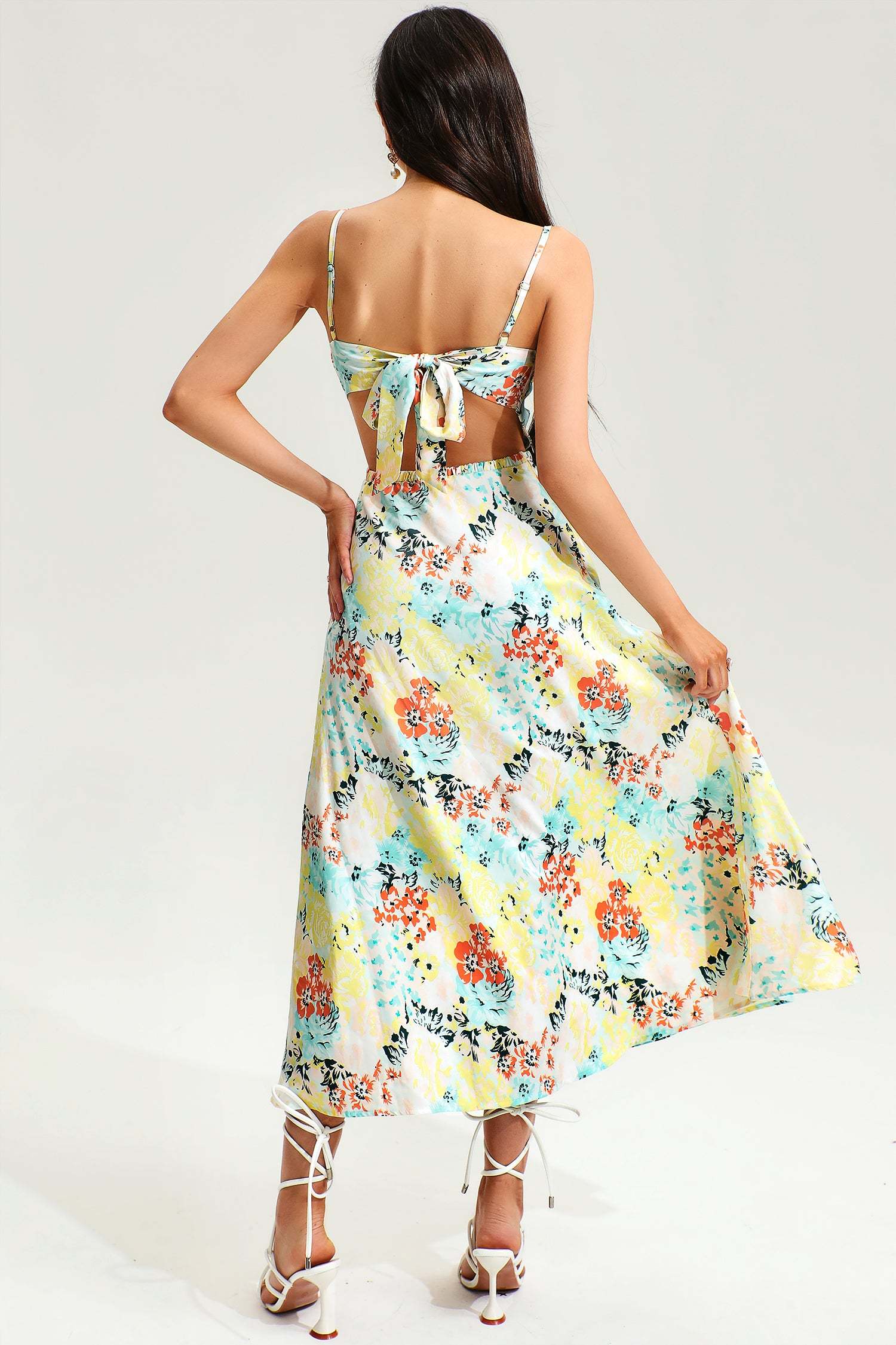 Floral Backless Cut Out Cami Midi Dress