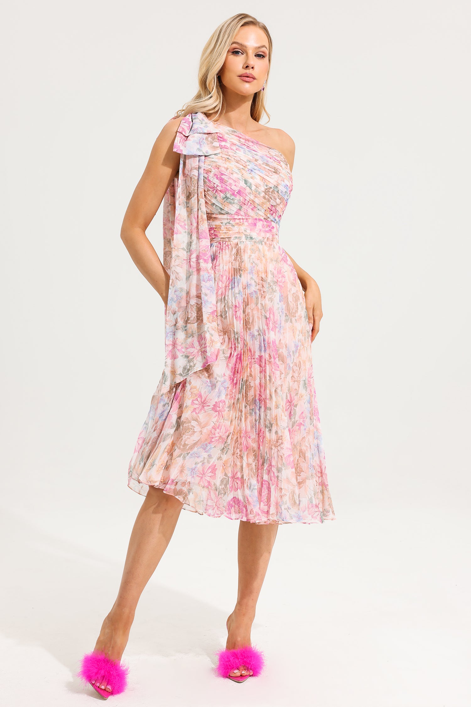 Floral One-Shoulder Midi Dress