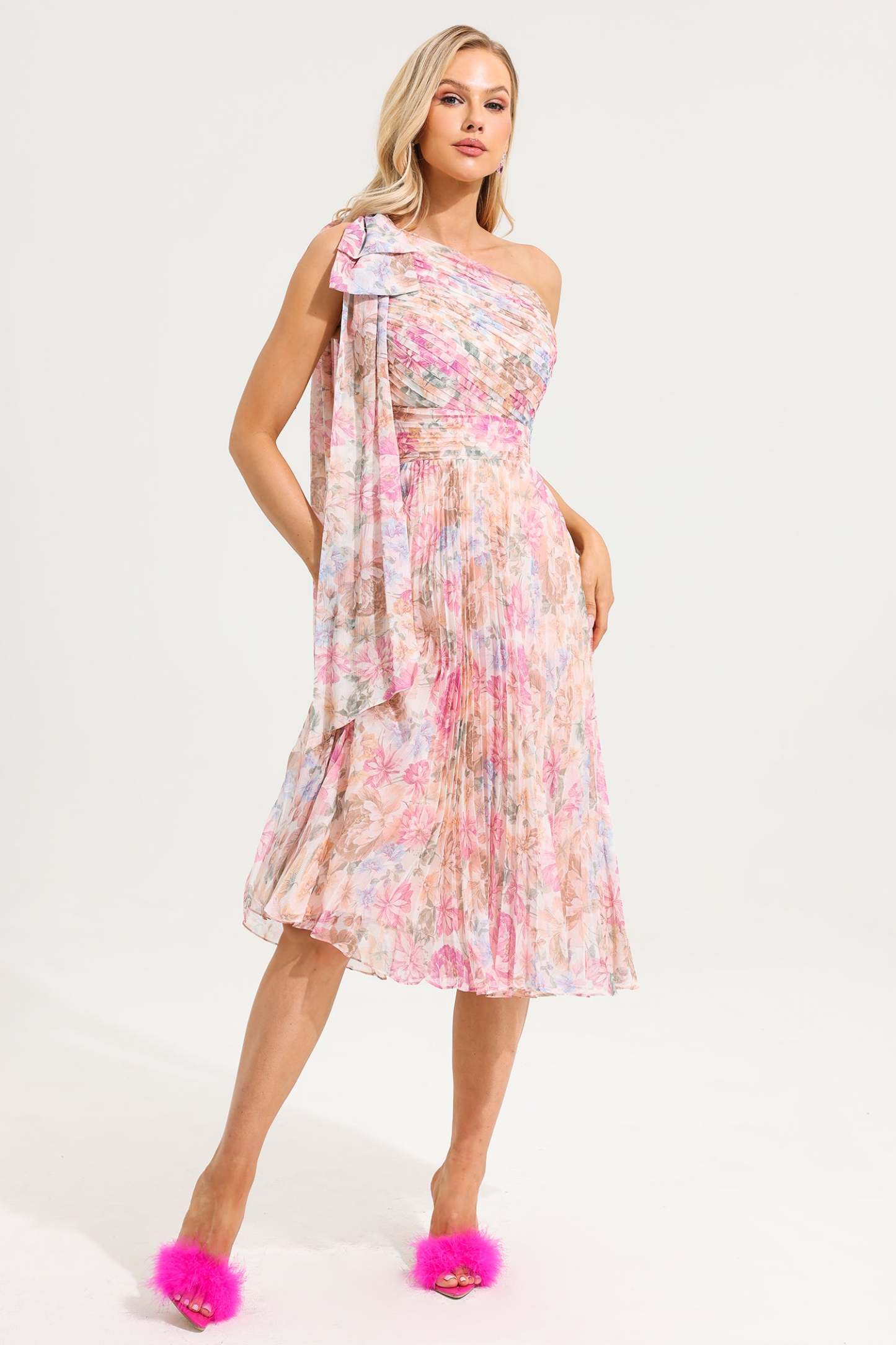 Floral One-Shoulder Midi Dress