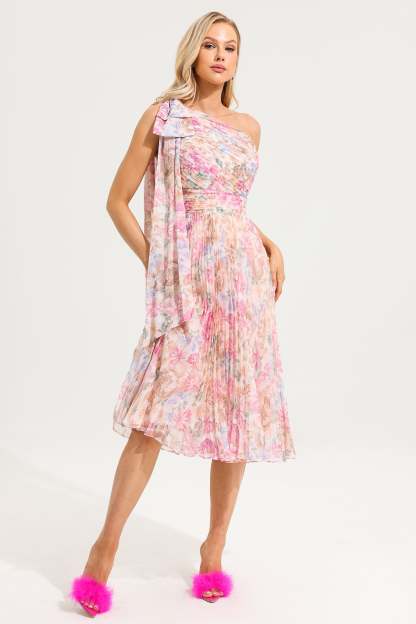 Floral One-Shoulder Midi Dress