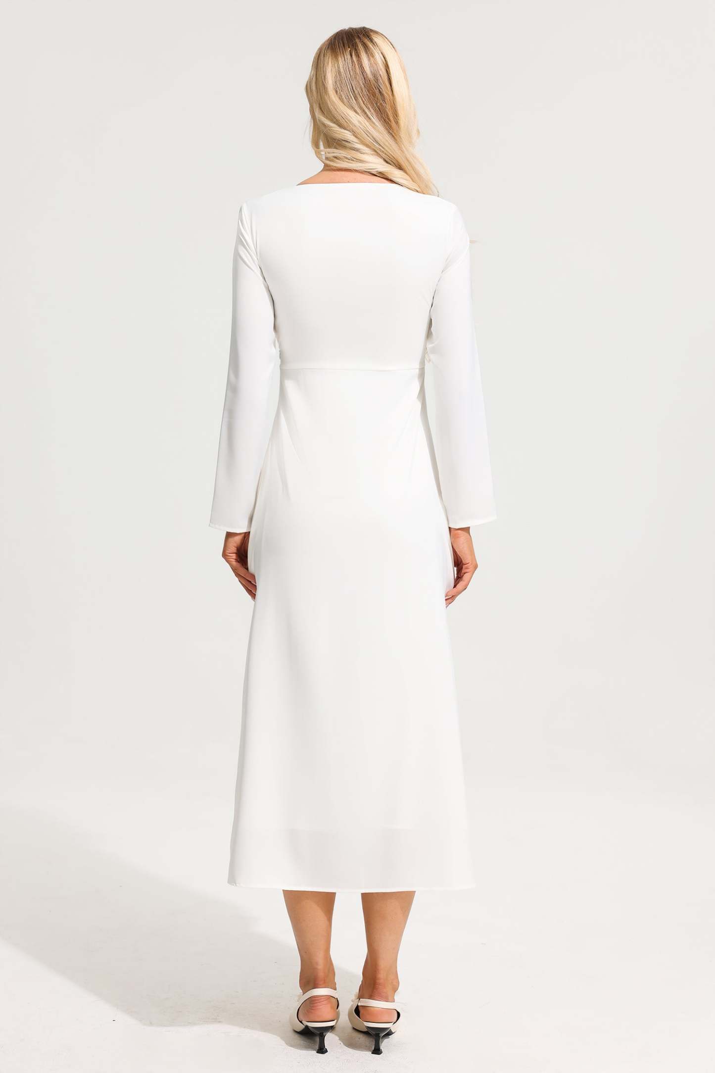 Satin V-Neck Long Sleeve Maxi Dress