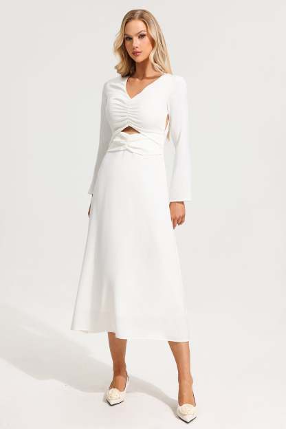 Satin V-Neck Long Sleeve Maxi Dress