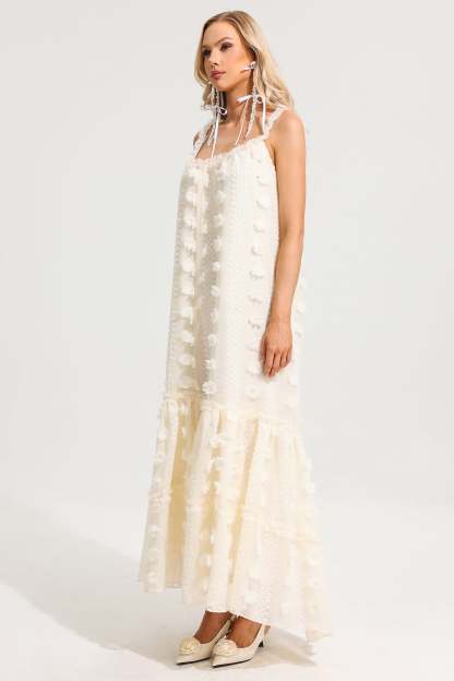 Ruffle 3D Flower Halter Neck Maxi Dress