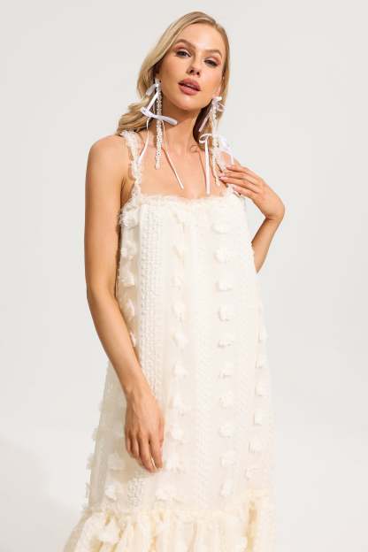 Ruffle 3D Flower Halter Neck Maxi Dress