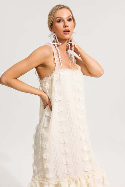 Ruffle 3D Flower Halter Neck Maxi Dress