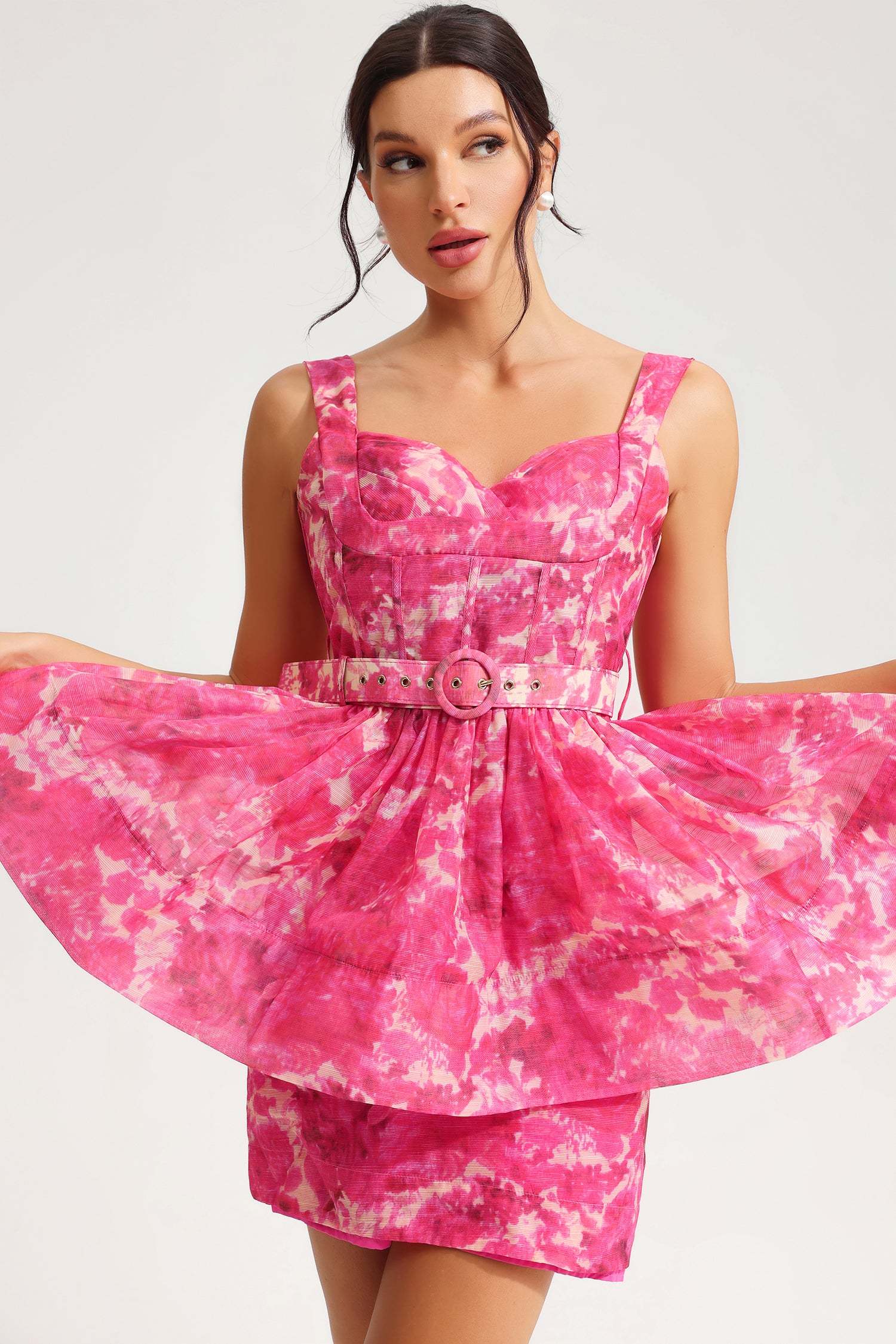 Sleeveless V-Neck Belted Mini Dress