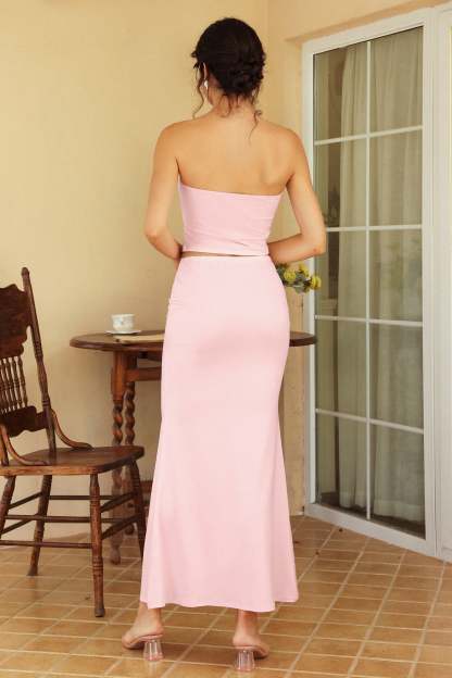 Sleeveless Off-Shoulder Flower Two-piece set Pink